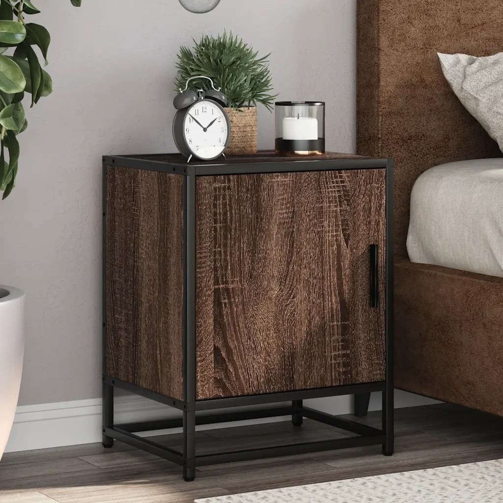 vidaXL Sängbord 2 st brun ek 40x31x50 cm konstruerat trä och metall