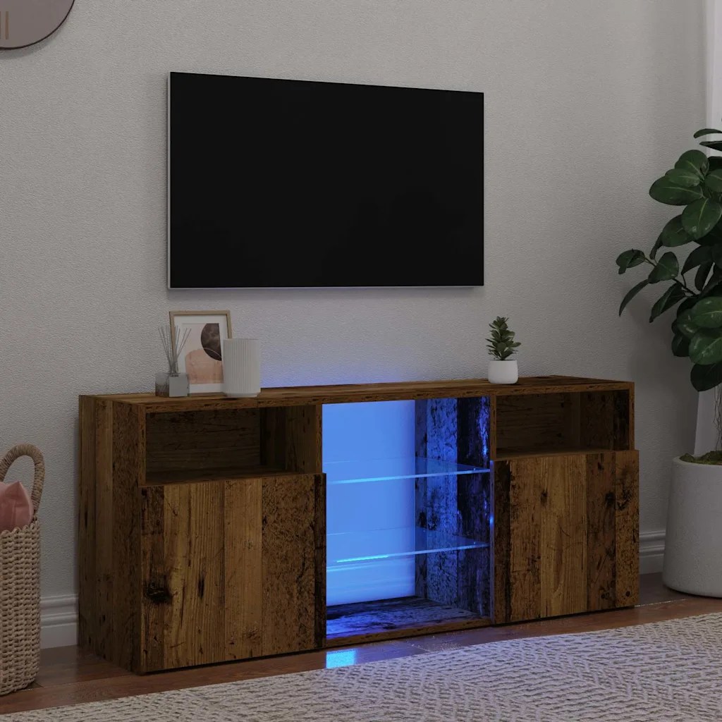 vidaXL TV-bänk med LED-lampor åldrat trä 120x30x50 cm konstruerat trä