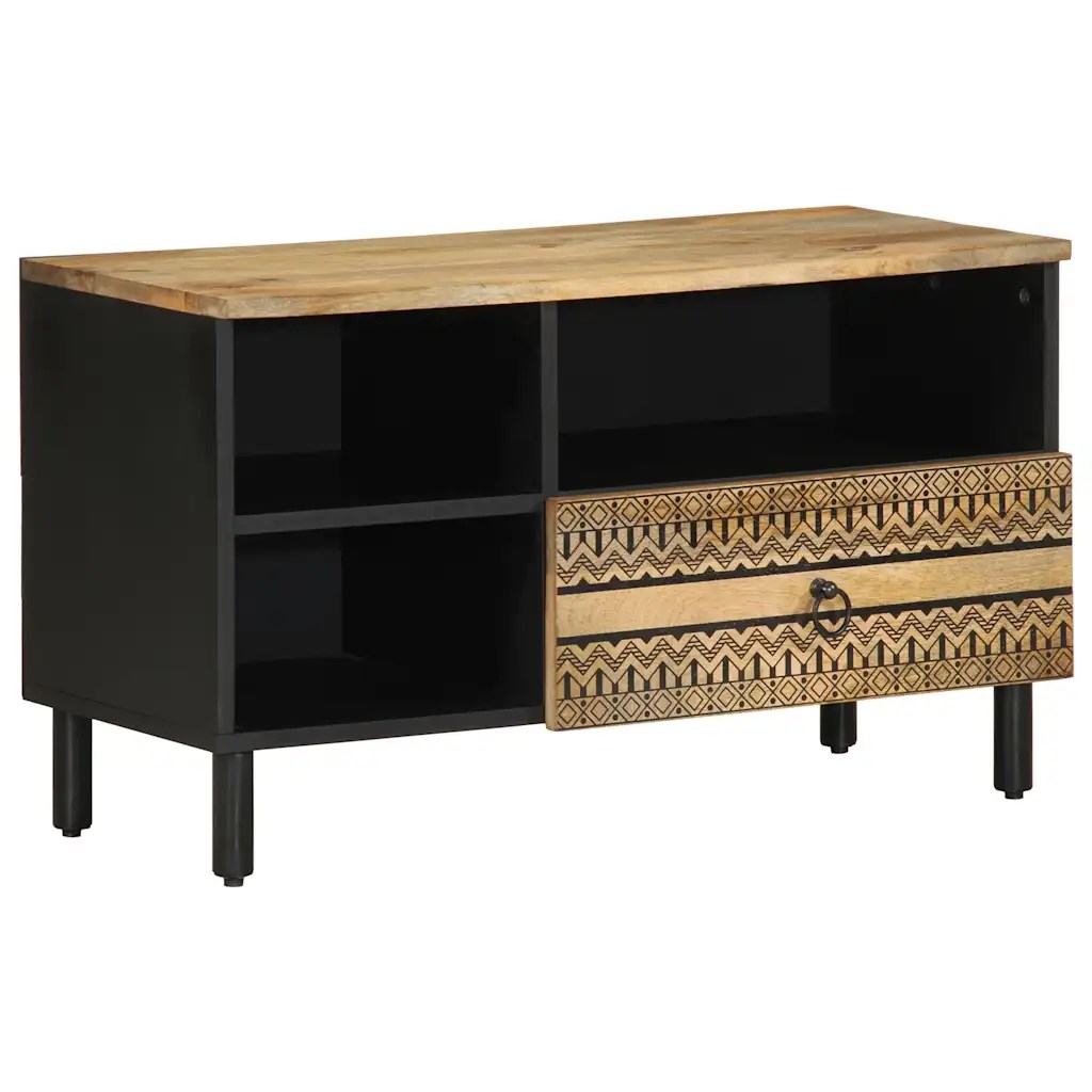 vidaXL Tv-bänk svart 80×33,5×46 cm massivt grovt mangoträ