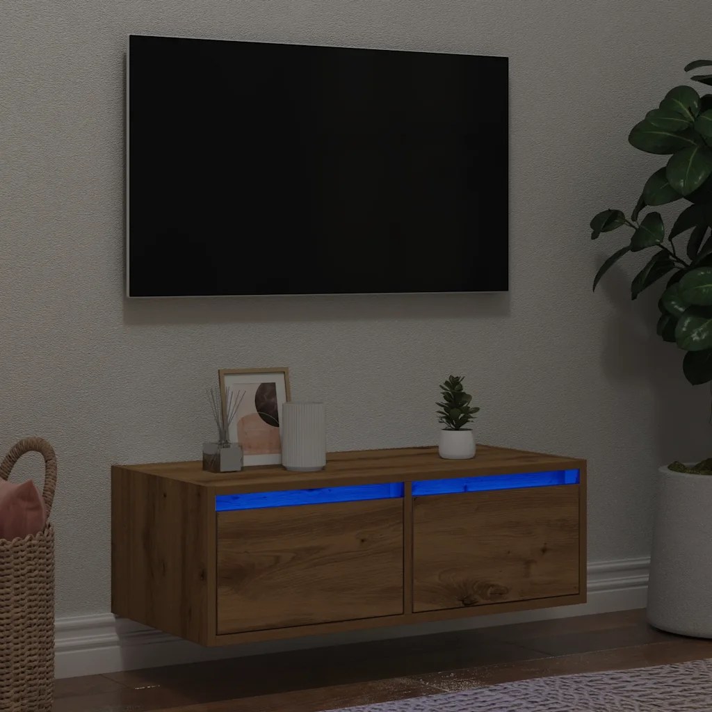 vidaXL Tv-bänk med LED-belysning artisan ek 75×35,5×25 cm