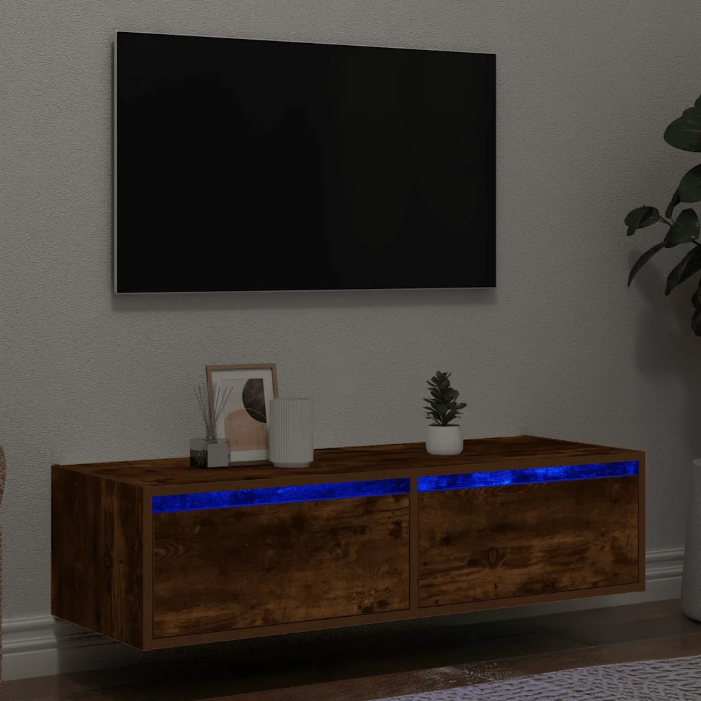 vidaXL Tv-bänk med LED-belysning rökfärgad ek 100X35,5×25 cm