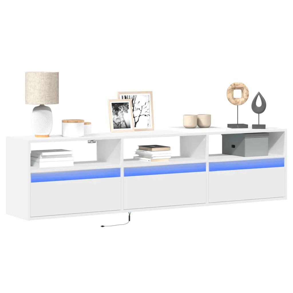 vidaXL Väggmonterad tv-bänk LEDs vit 180x31x45 cm