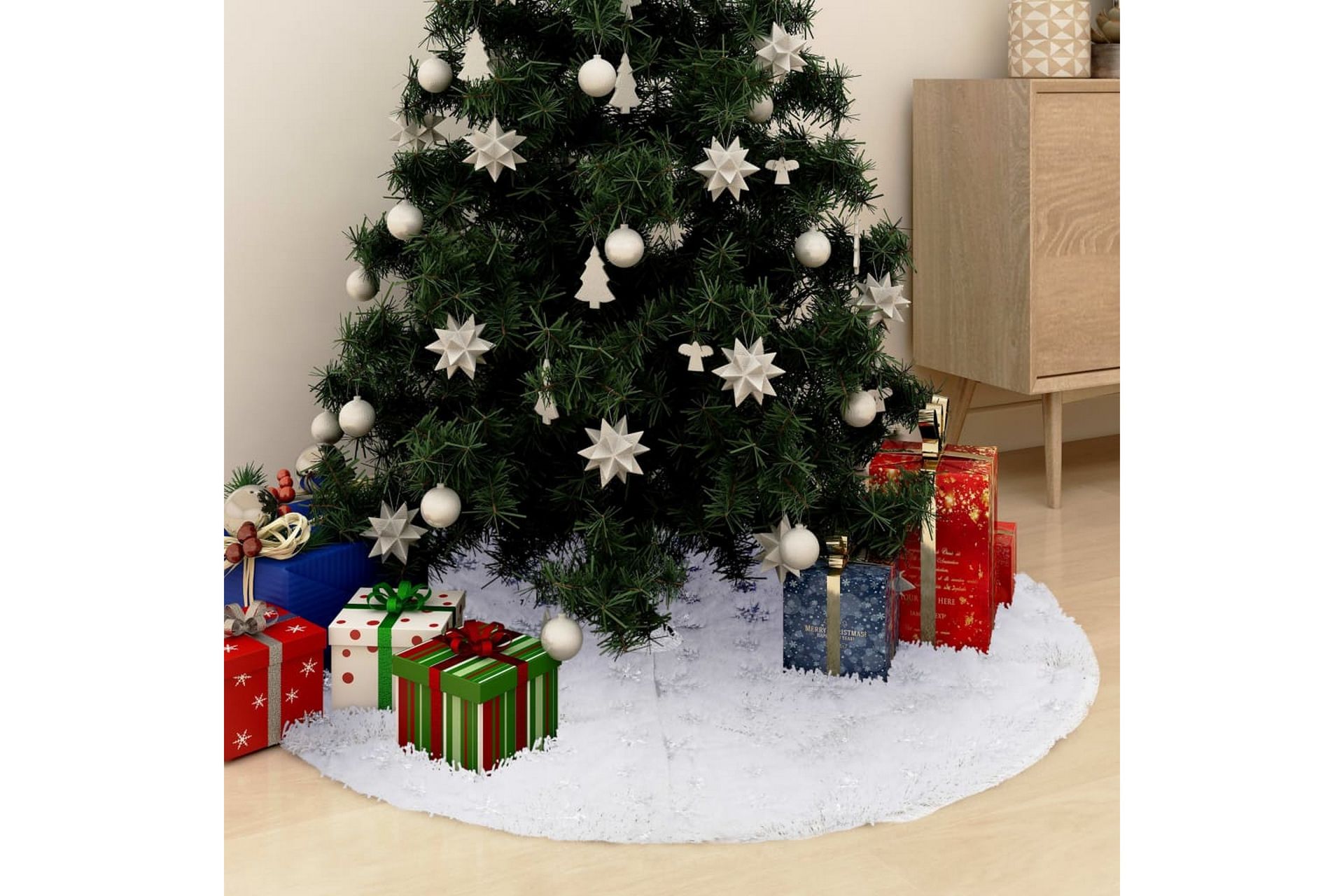 Julgransmatta lyxig vit 122 cm fuskpäls – Vit