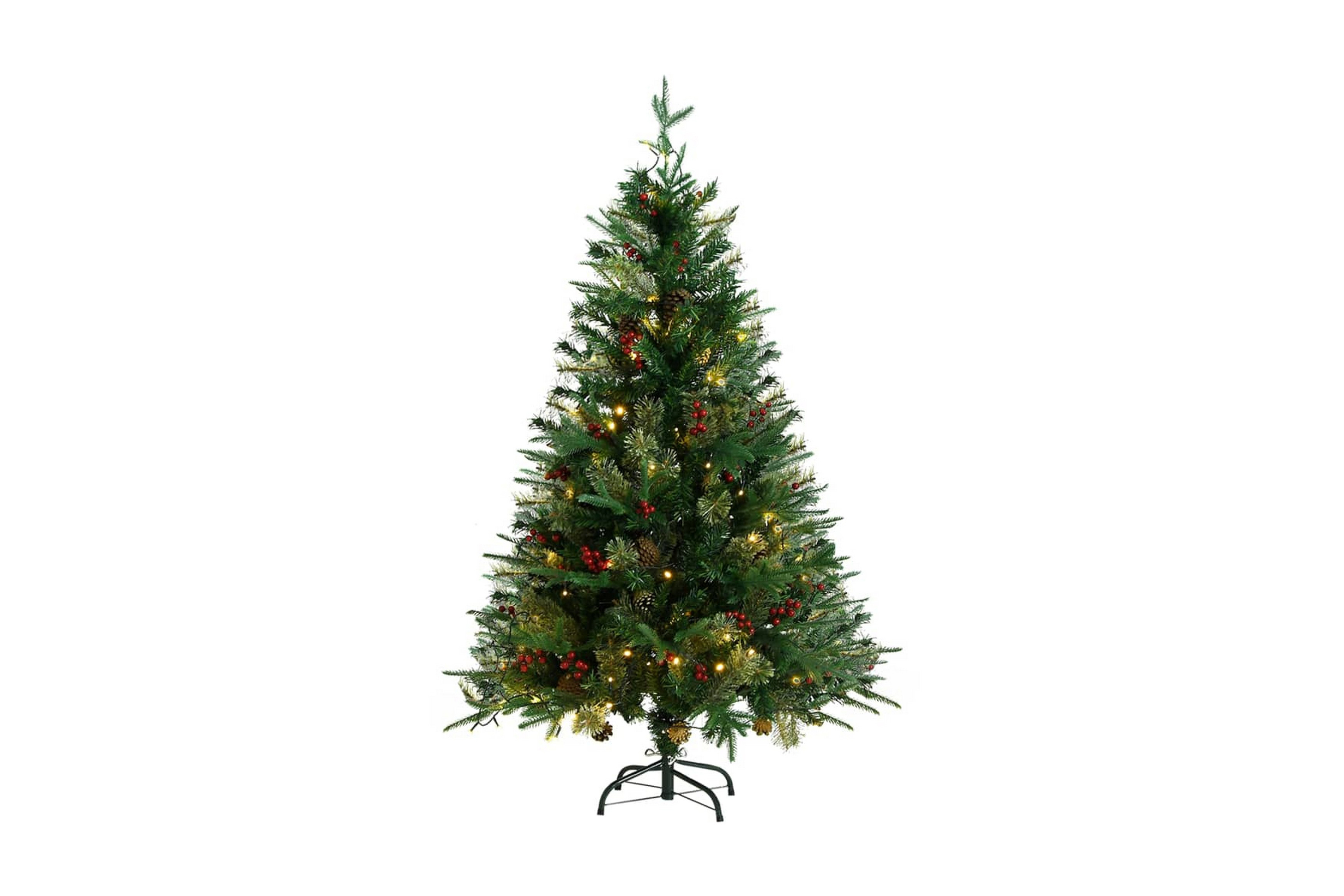 Plastgran med ljusslinga och kottar grön 120 cm PVC&PE –
