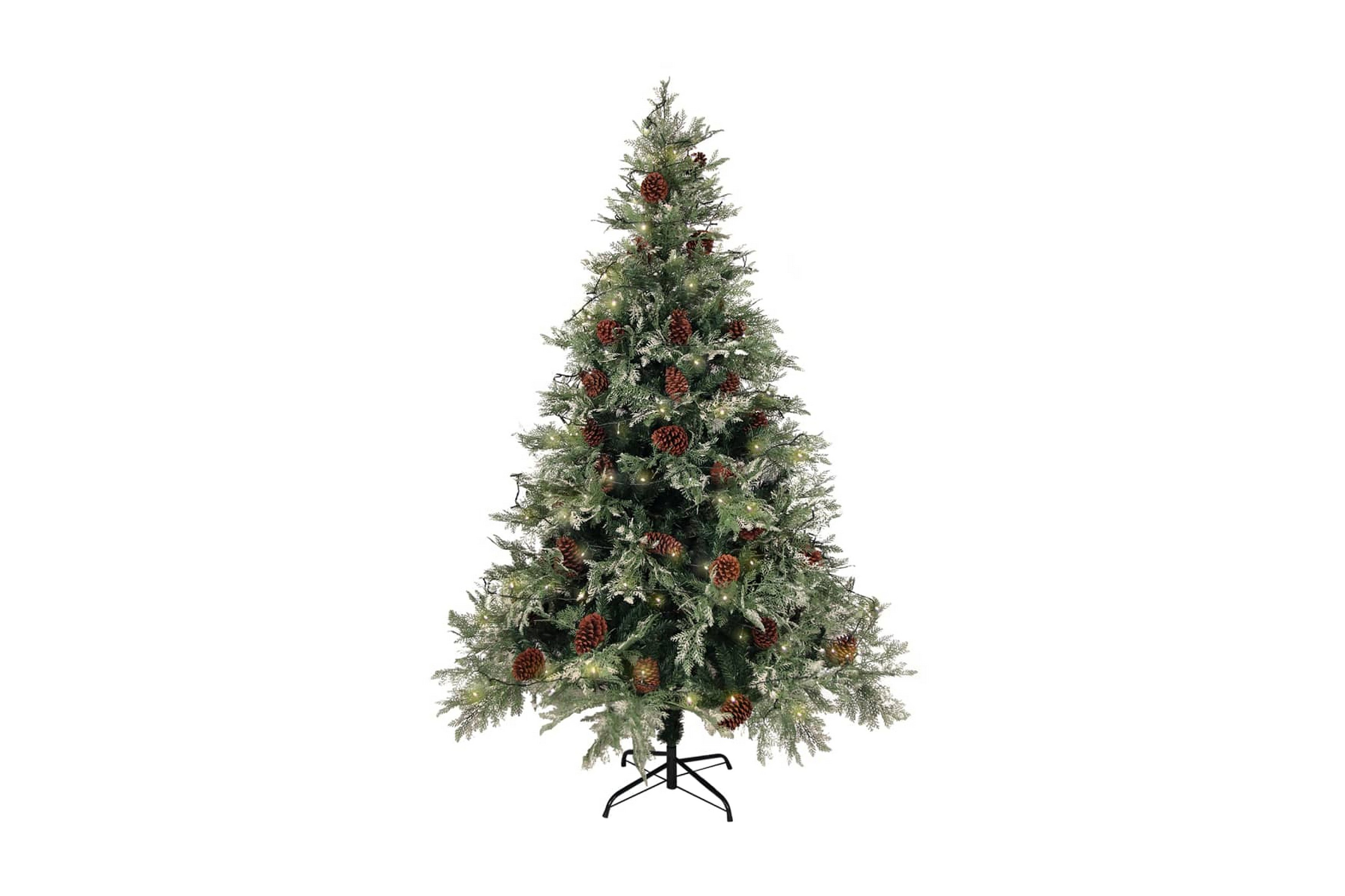 Plastgran med ljusslinga och kottar grön och vit 150 cm PVC& –