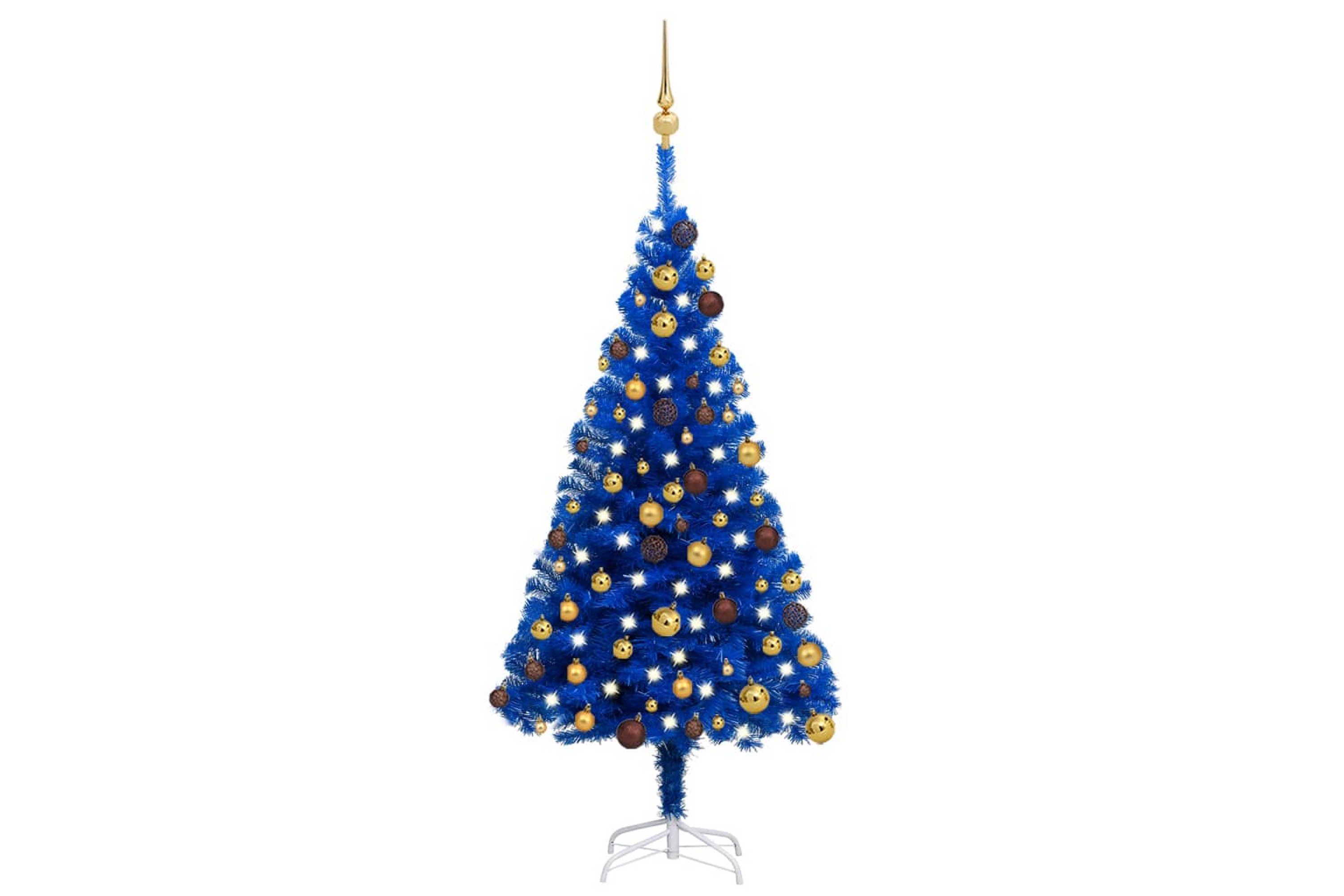 Plastgran med LED och julgranskulor blå 120 cm PVC –