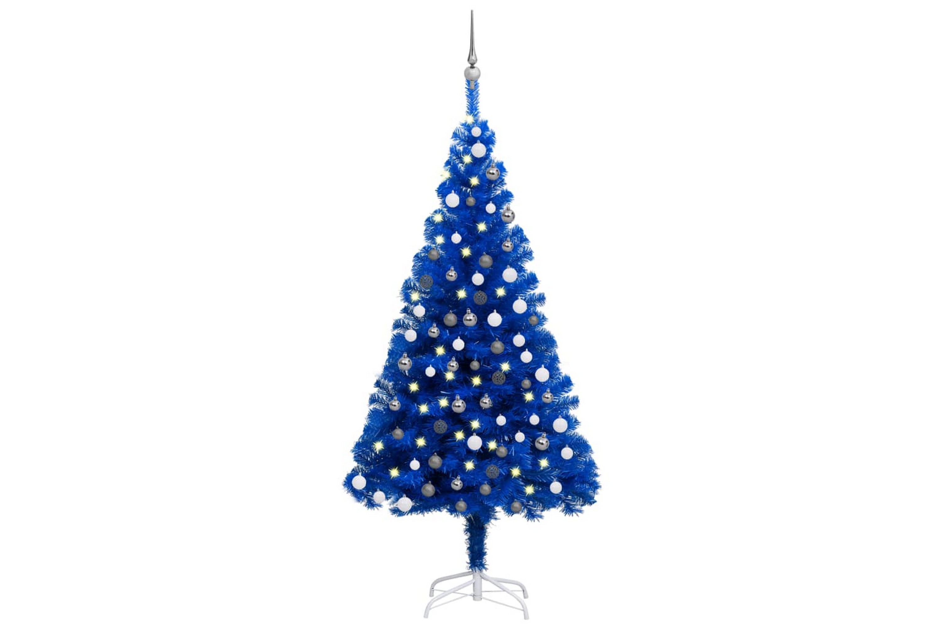 Plastgran med LED och julgranskulor blå 180 cm PVC –