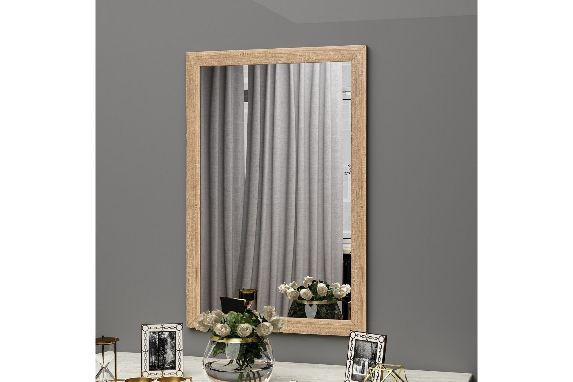 Iuydu Spegel 50 cm Rektangulär Trä/Natur –