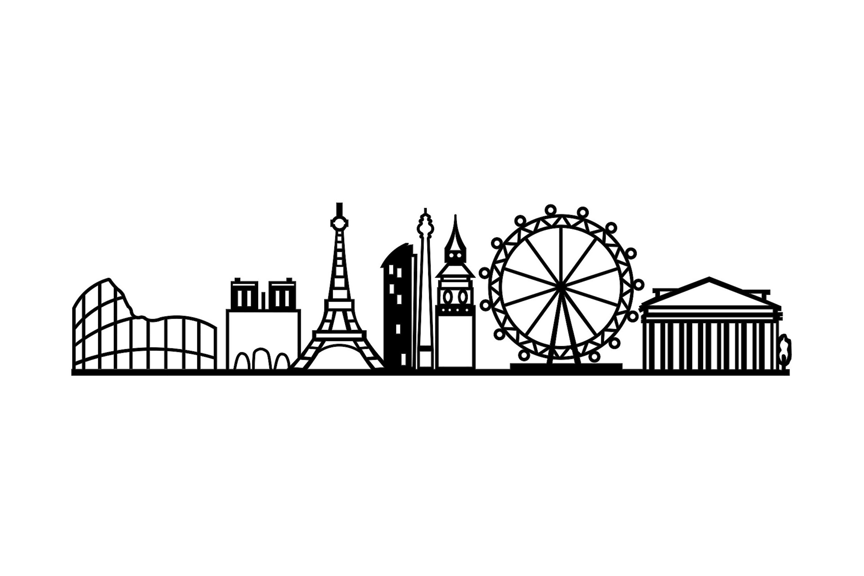 EUROPEAN CITIES SKYLINE Väggdekor Svart –