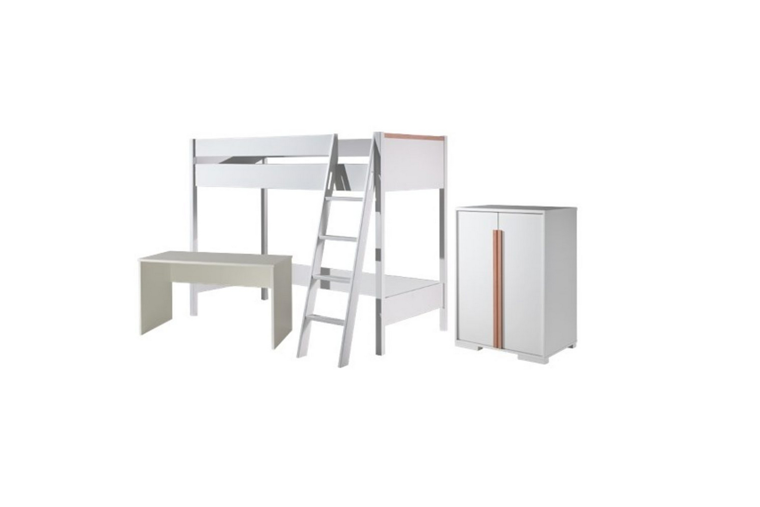 Garderob med halvhög säng skrivbord London Vit – Vit