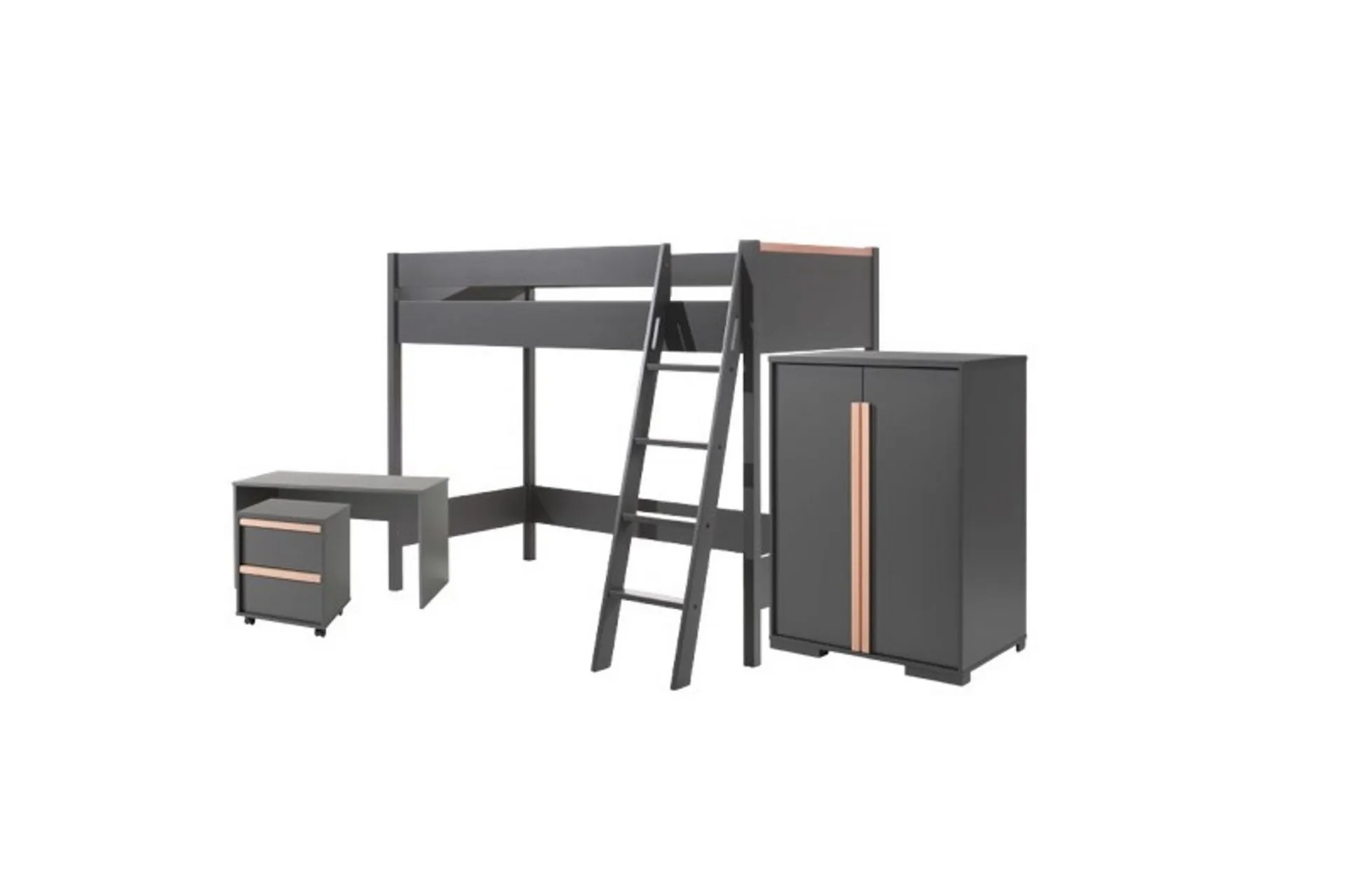 Garderob med halvhög säng skrivbord vagn London Antracit – Antracit