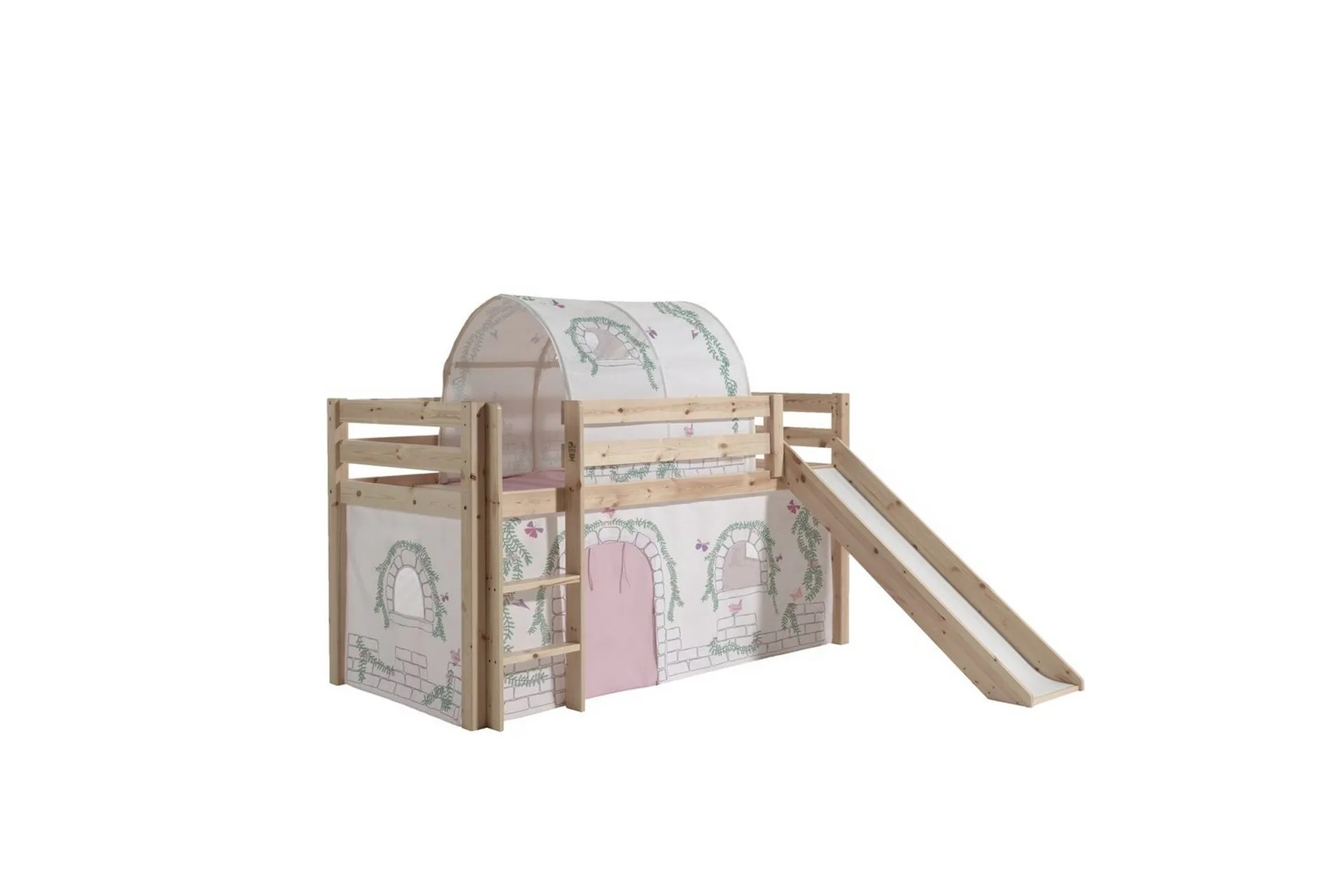 Halvhöjdssäng med gardin Pino Birdy Naturlig, Naturlig, Med rutschkana, Utan tunnel, Inga fickor – Naturlig, Naturlig, Med rutschkana, Utan tunnel, Inga fickor