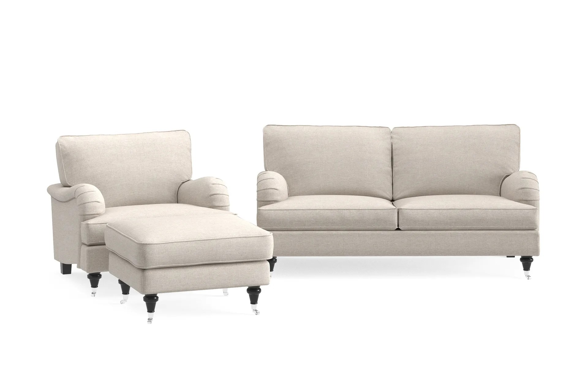 Howard Classic Soffgrupp 2-sits Soffa + Fåtölj + Fotpall i Tyg – Beige