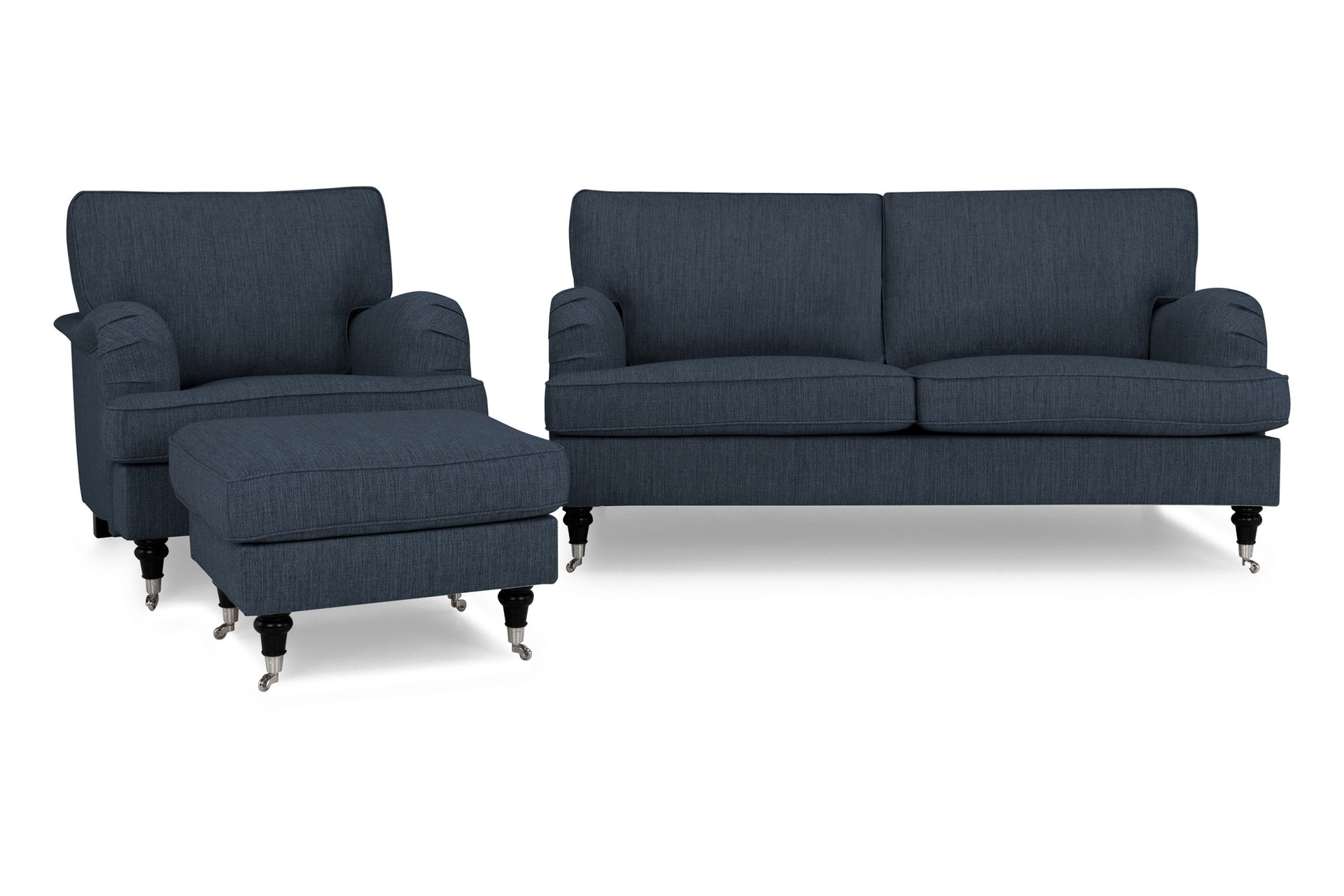 Howard Classic Soffgrupp 2-sits Soffa + Fåtölj + Fotpall i Tyg – Blå