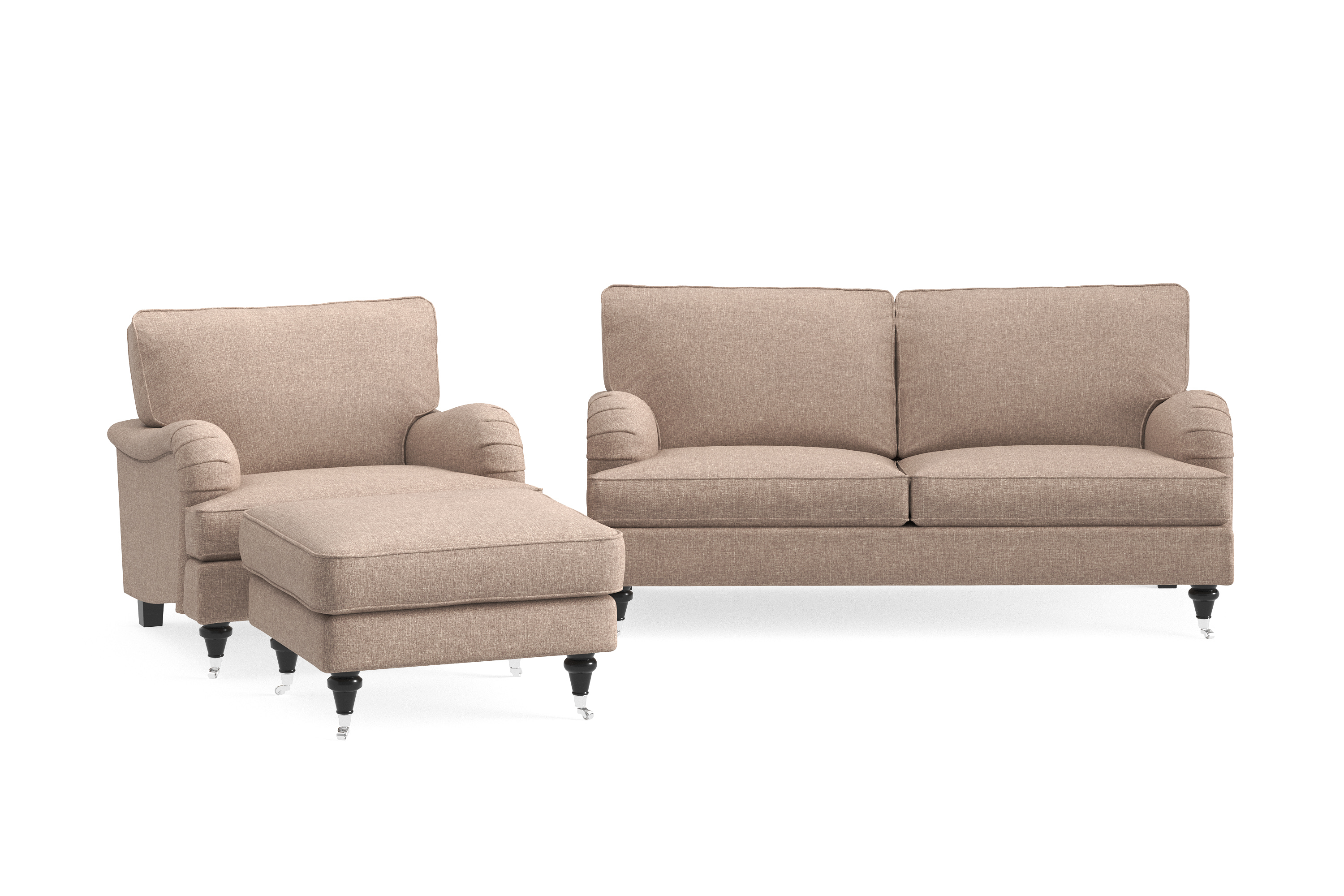 Howard Classic Soffgrupp 2-sits Soffa + Fåtölj + Fotpall i Tyg – Mörkbeige