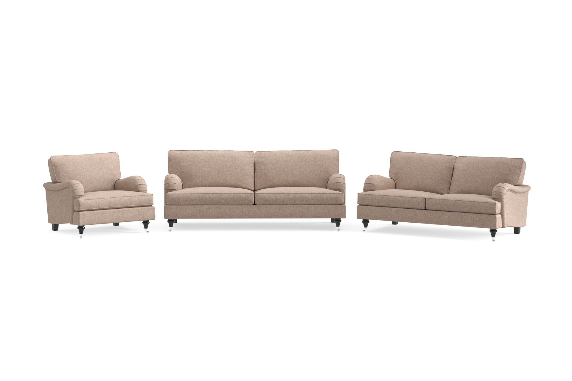 Howard Classic Soffgrupp 3-sits + 2-sits Soffa + Fåtölj i Tyg – Mörkbeige