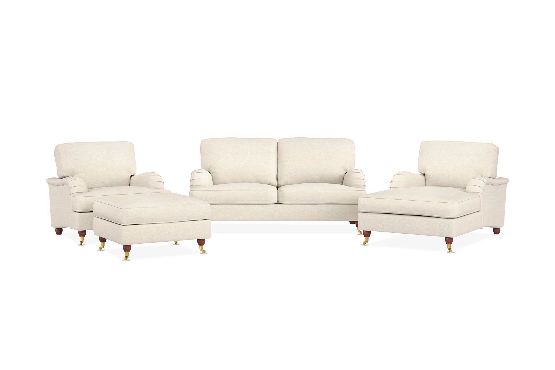 Howard Lyx Soffgrupp 2-sits Soffa + Divanfåtölj + Fåtölj + Fotpall i Tyg – Beige