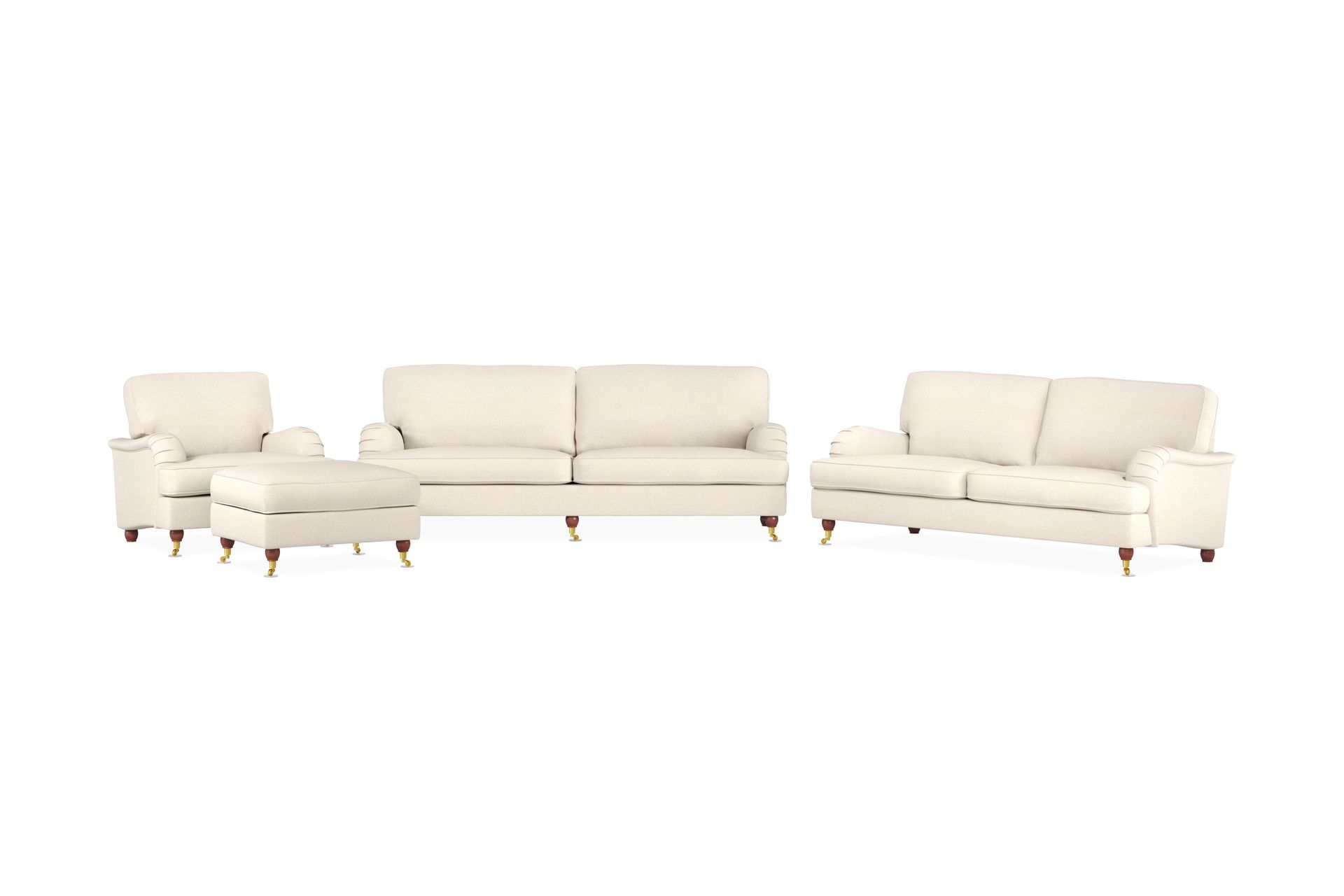 Howard Lyx Soffgrupp 3-sits + 2-sits Soffa + Fåtölj + Fotpall i Tyg – Beige