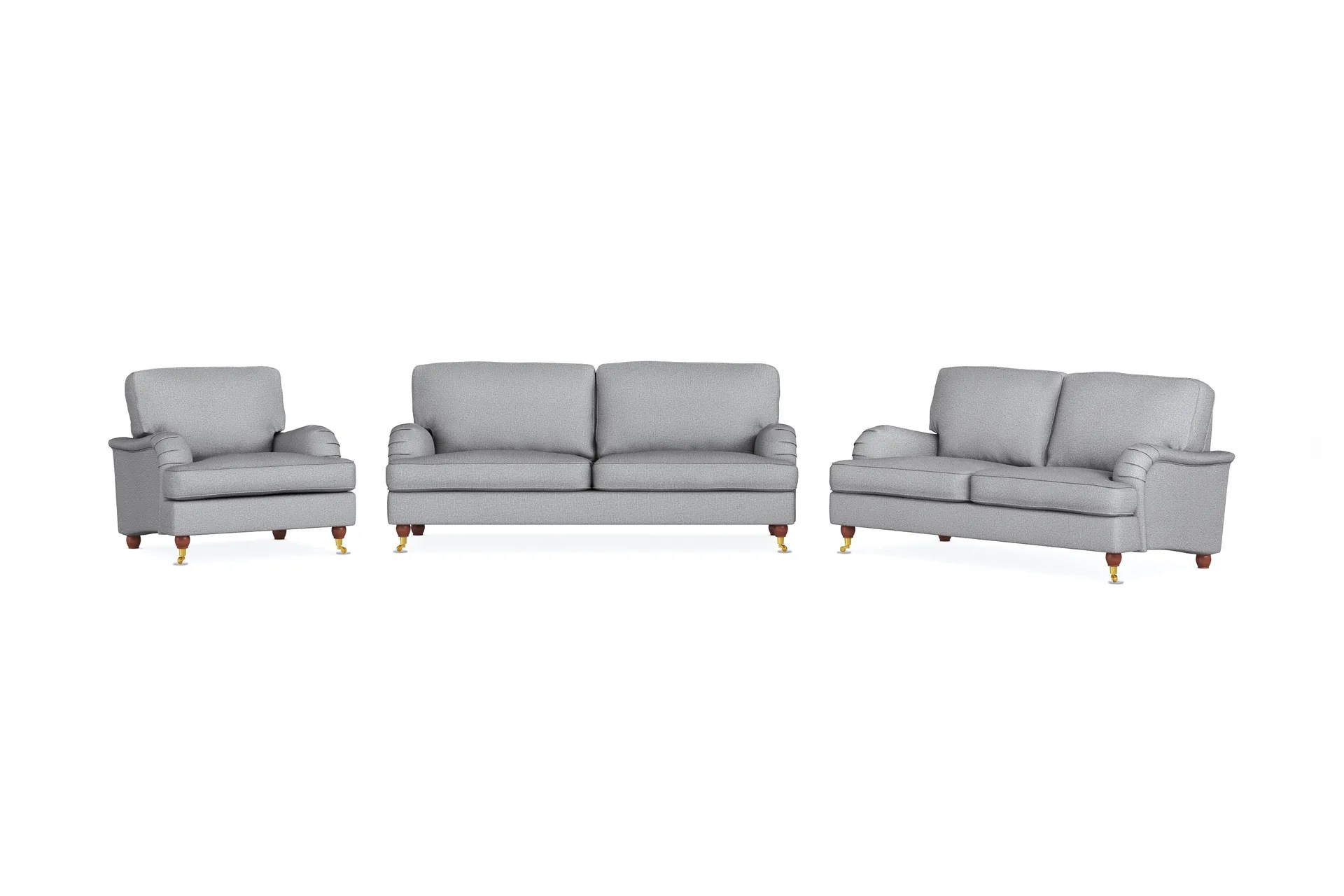 Howard Lyx Soffgrupp 3-sits + 2-sits Soffa + Fåtölj i Tyg – Ljusgrå