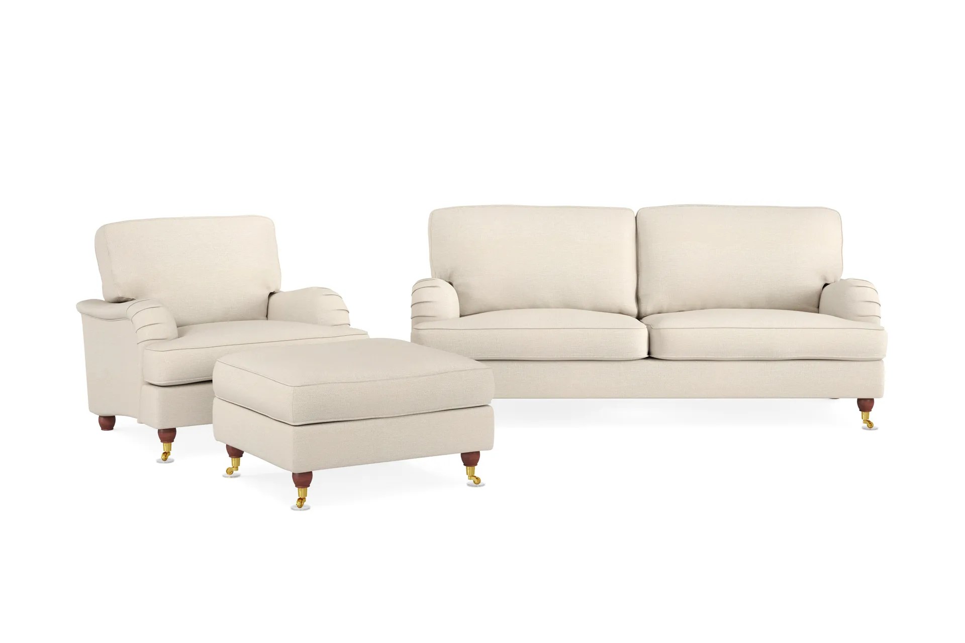 Howard Lyx Soffgrupp 3-sits Soffa + Fåtölj + Fotpall i Tyg – Beige
