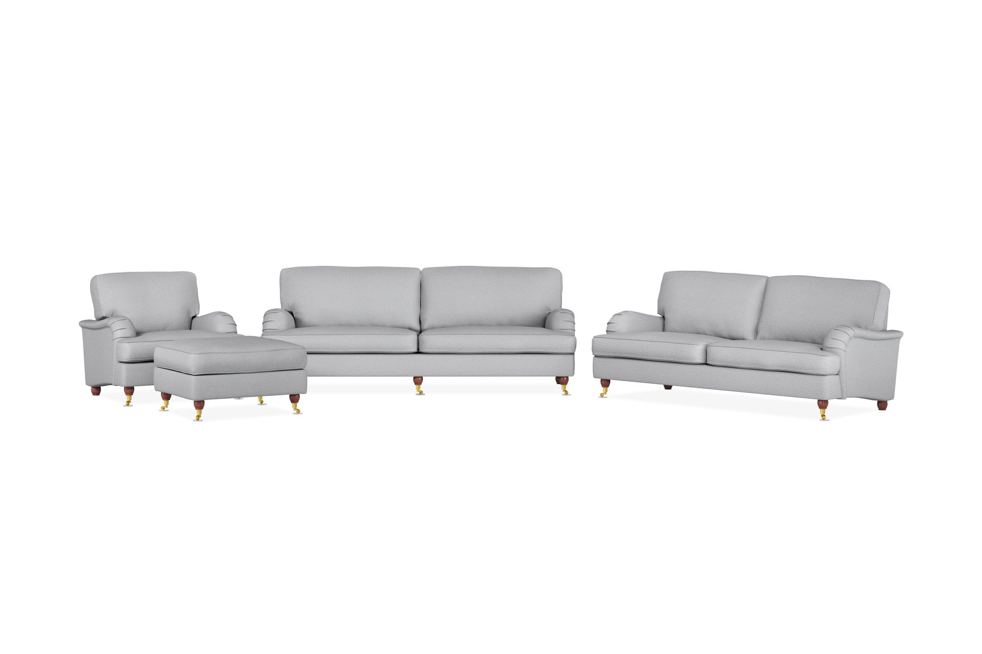 Howard Lyx Soffgrupp 4-sits + 3-sits Soffa + Fåtölj + Fotpall i Tyg – Ljusgrå