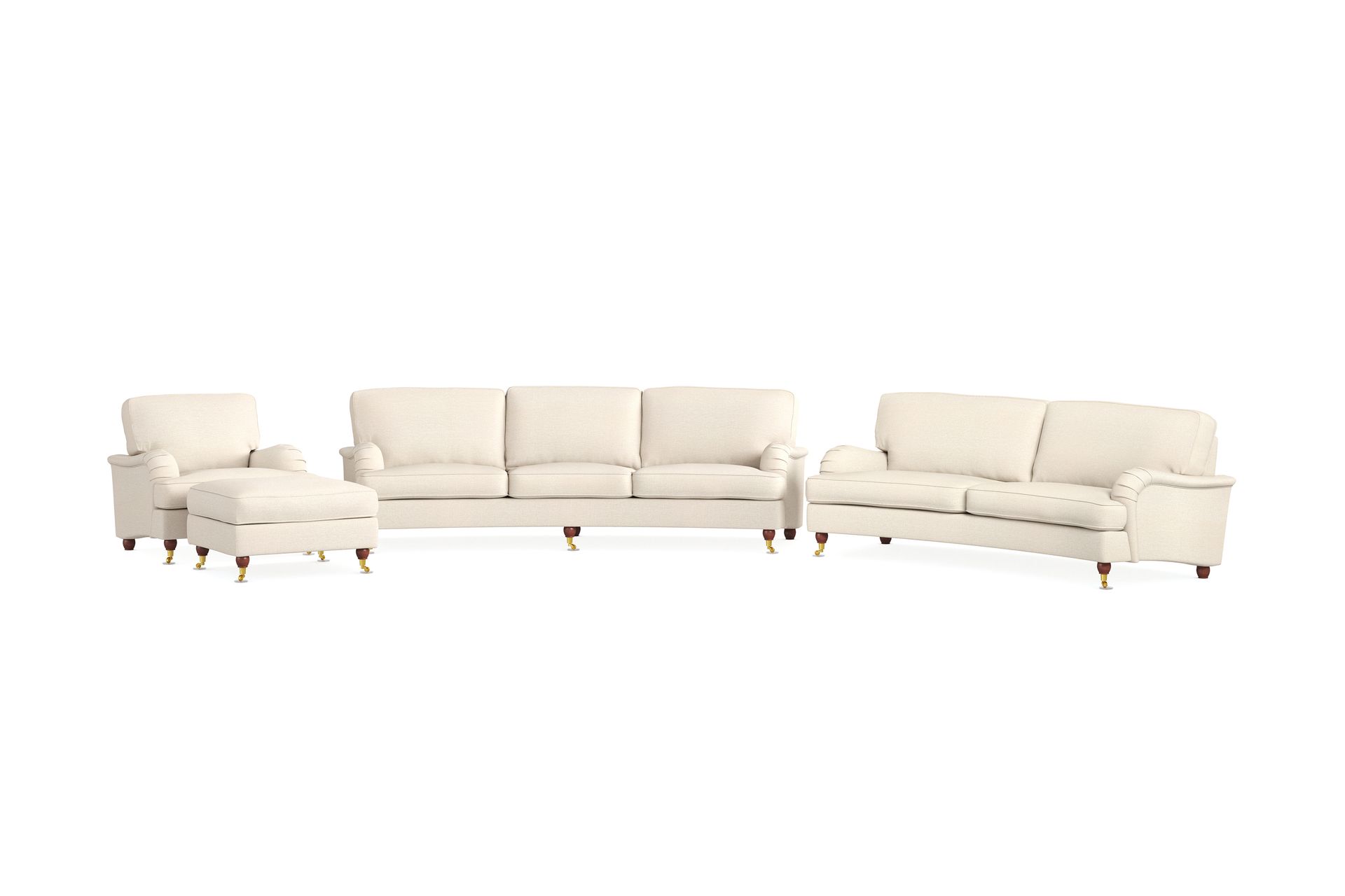 Howard Lyx Soffgrupp 4-sits + 3-sits Svägd Soffa + Fåtölj + Fotpall i Tyg – Beige