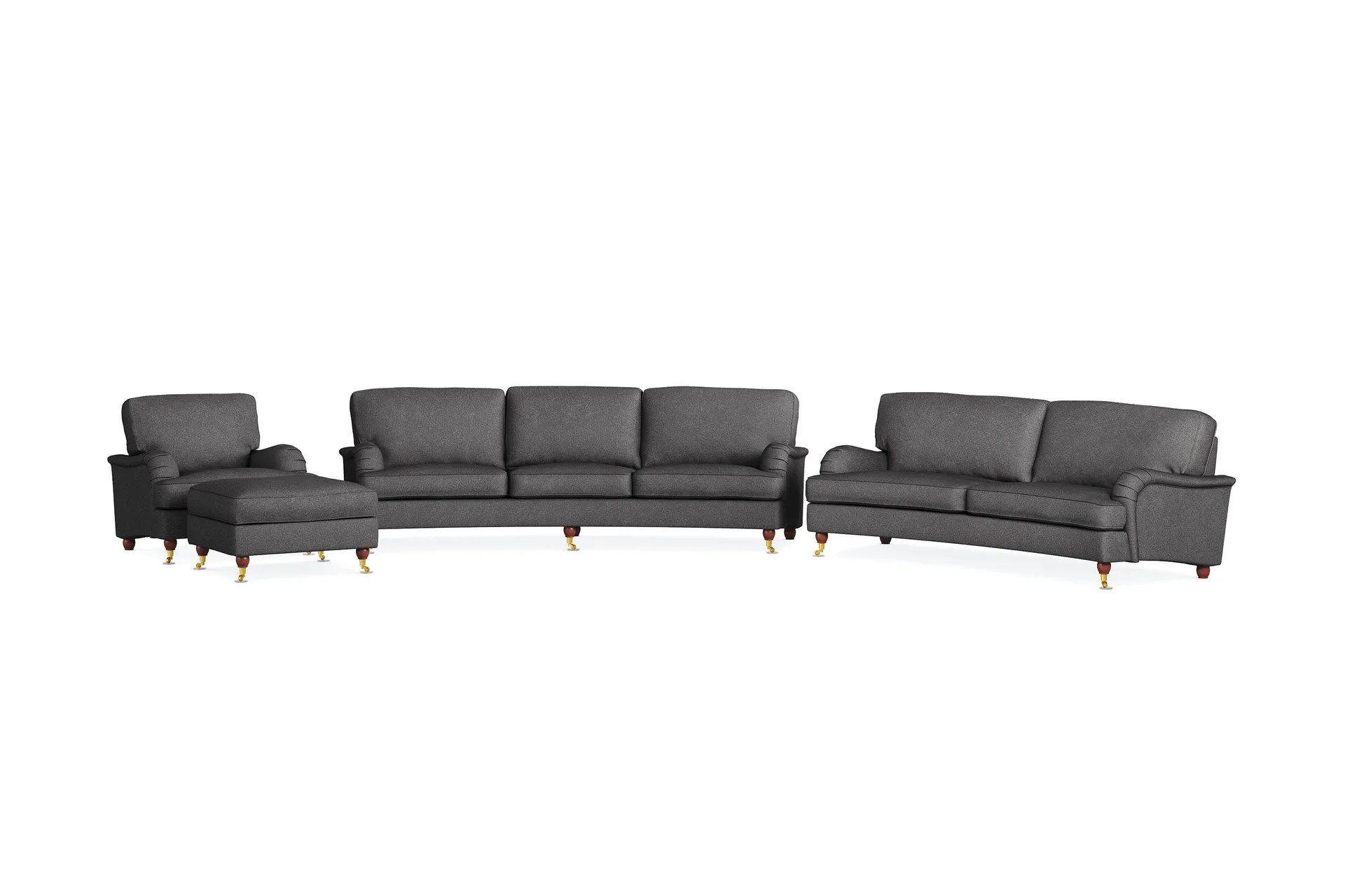 Howard Lyx Soffgrupp 4-sits + 3-sits Svängd Soffa + Fåtölj + Fotpall i Tyg – Mörkgrå