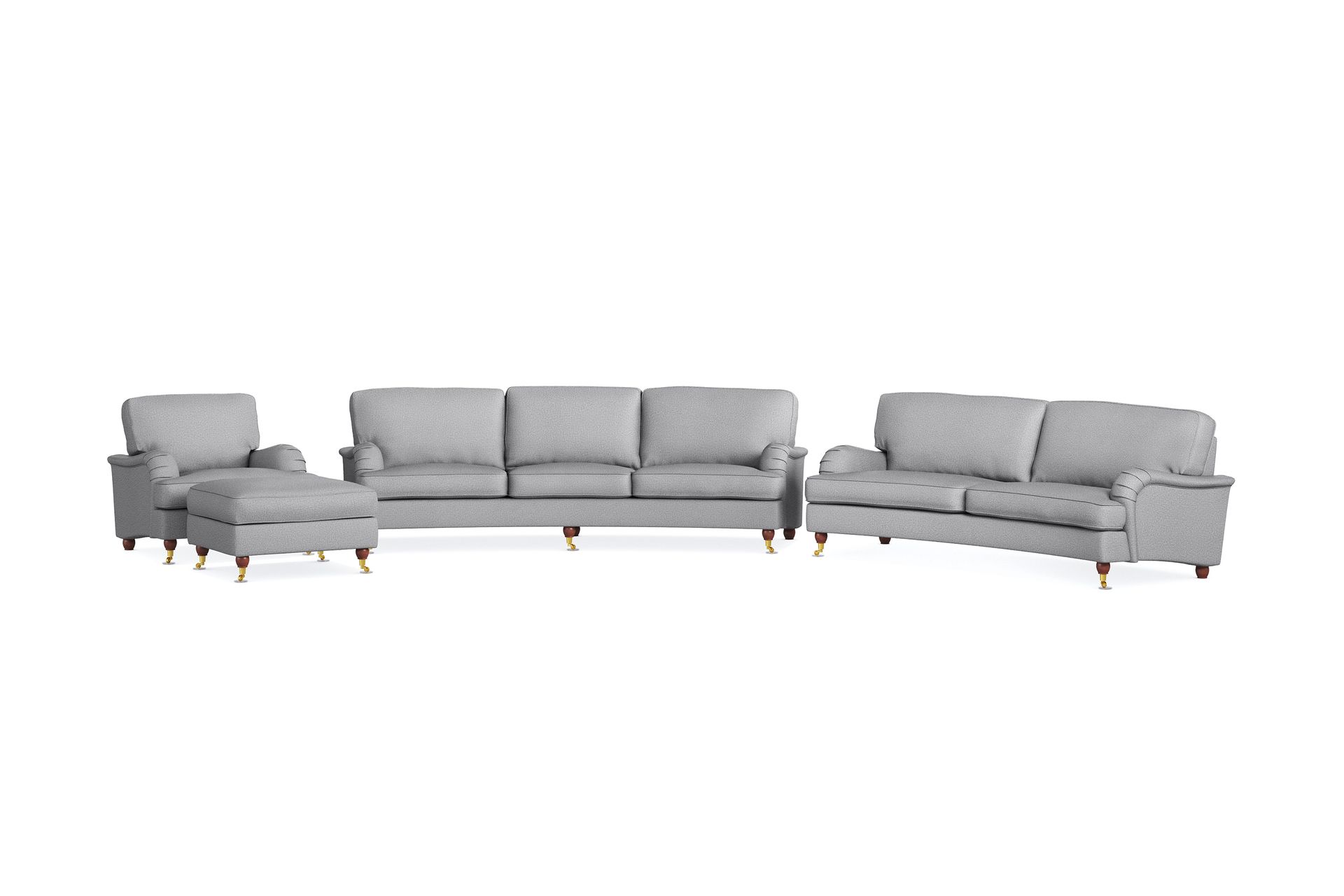 Howard Lyx Soffgrupp 4-sits + 3-sits Svängd Soffa + Fåtölj + Fotpall i Tyg – Ljusgrå