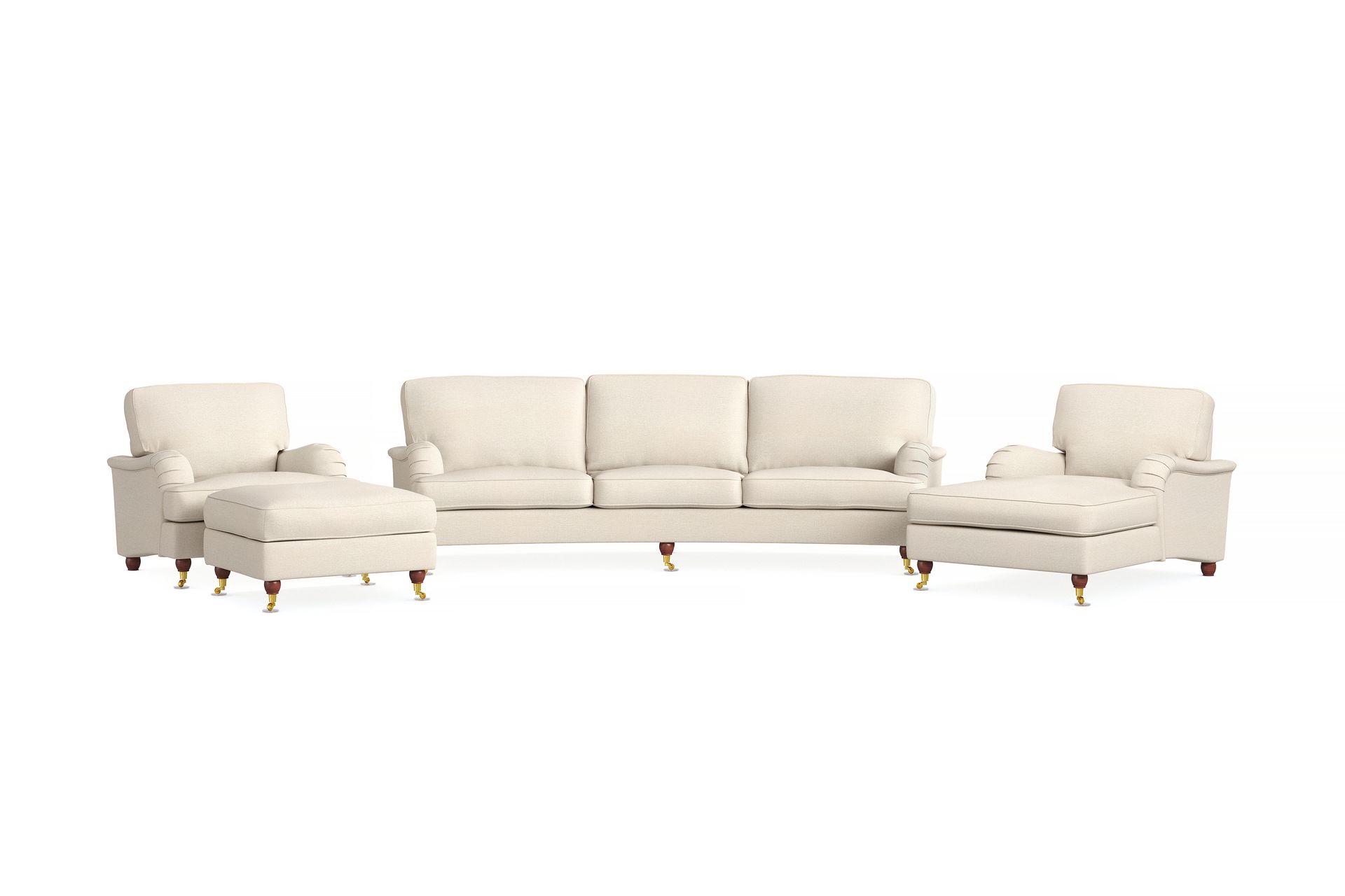 Howard Lyx Soffgrupp 4-sits Svängd Soffa + Divanfåtölj + Fåtölj + Fotpall i Tyg – Beige