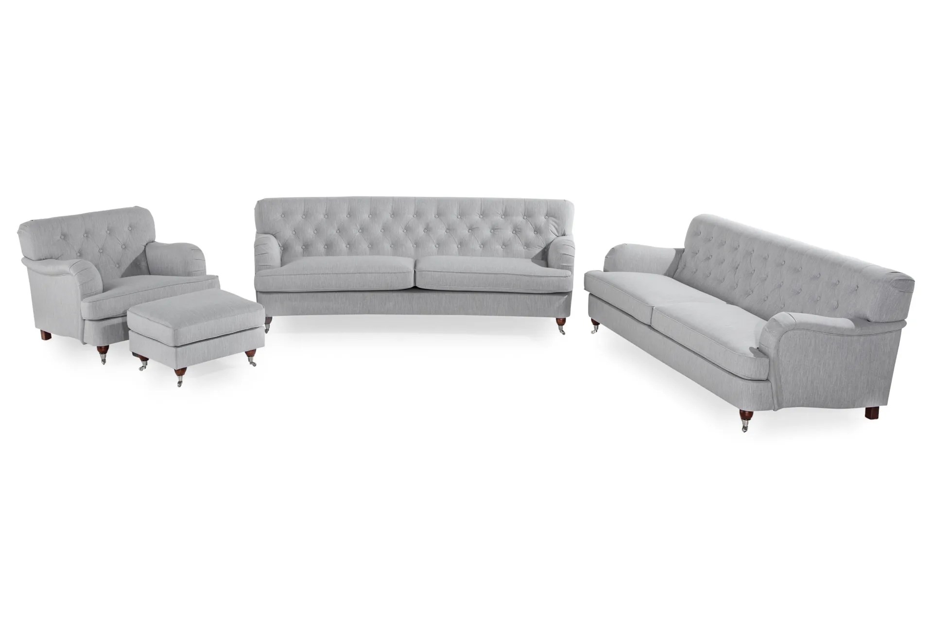 Howard Riviera Soffgrupp Svängd 3-sits + 2-sits Soffa + Fåtölj + Fotpall i Tyg – Grå