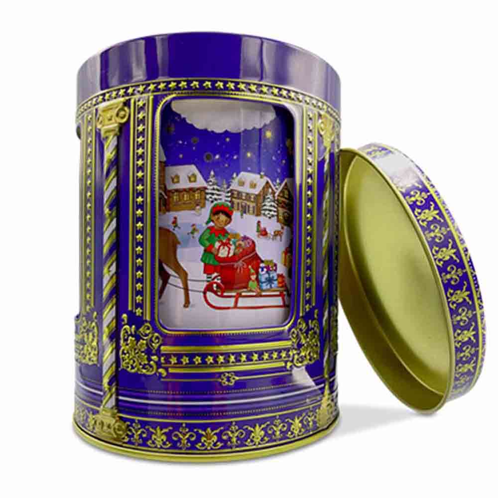 Plåtburk Speldosa Julig blå