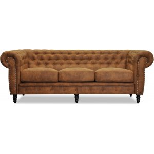Ashford 3-sits chesterfield – Cognac ecoläder + Fläckborttagare för möbler