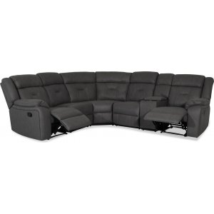 Manhattan hörnsoffa – recliner och drickahållare – Grå PU