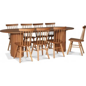 PiPi ovalt matgrupp 240 cm inkl 8 st Orust pinnstol – Oljad ekfanér + 5.00 x Möbeltassar
