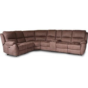 Enjoy Hollywood recliner-hörnsoffa – 5-sits (el) i brunt microfibertyg