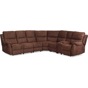 Enjoy Hollywood recliner-hörnsoffa – 6-sits (el) i brunt microfibertyg