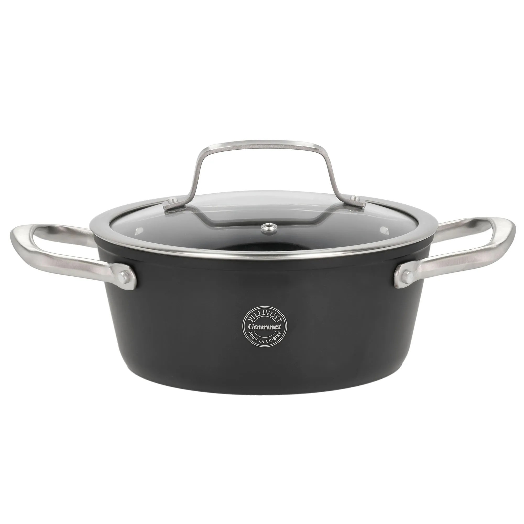 Travo gryta med glaslock 2,1 liter 20 cm, svart aluminium
