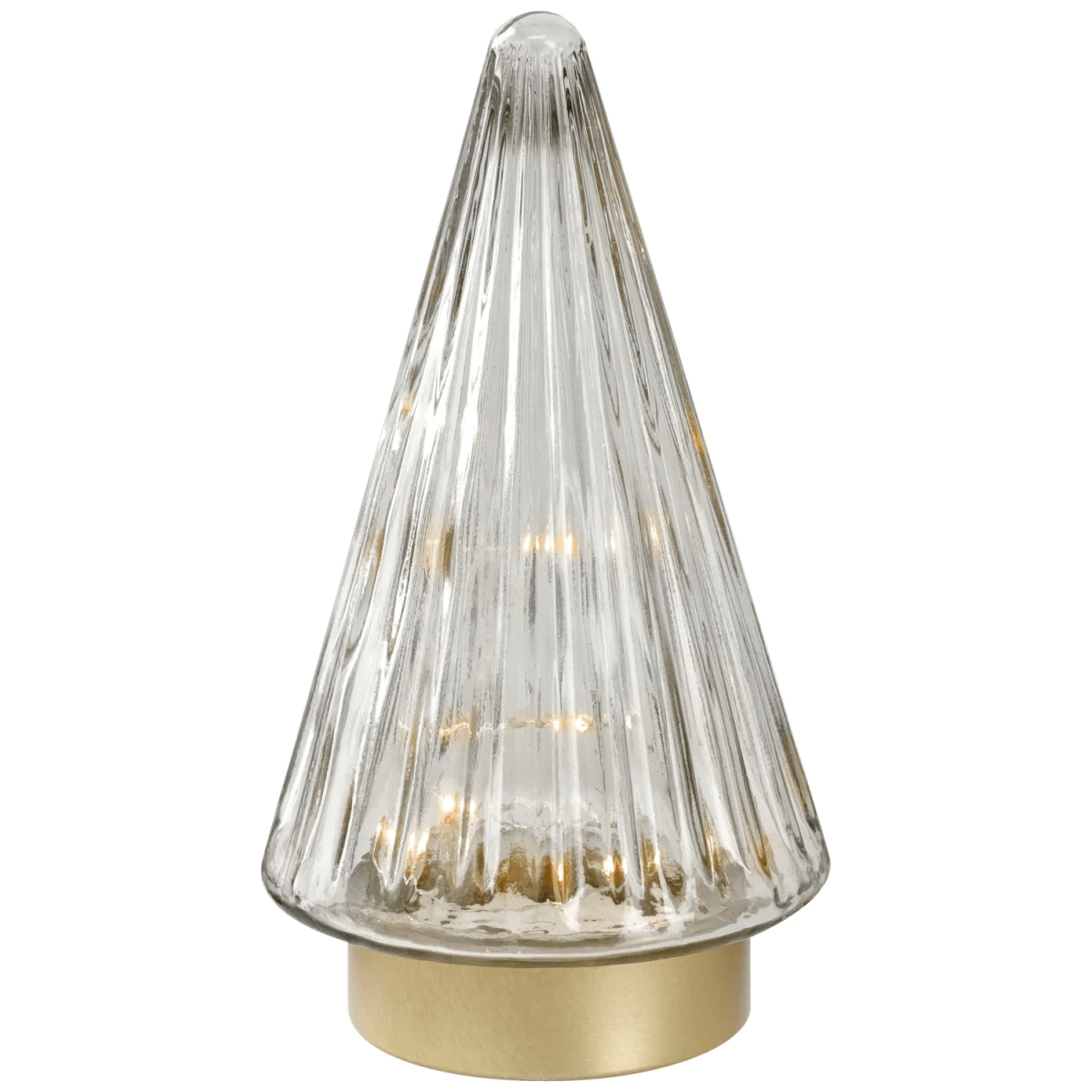 LED-träd av glas Fenris; 10.8×19.5 cm (ØxH); Guldfärg/Transparent