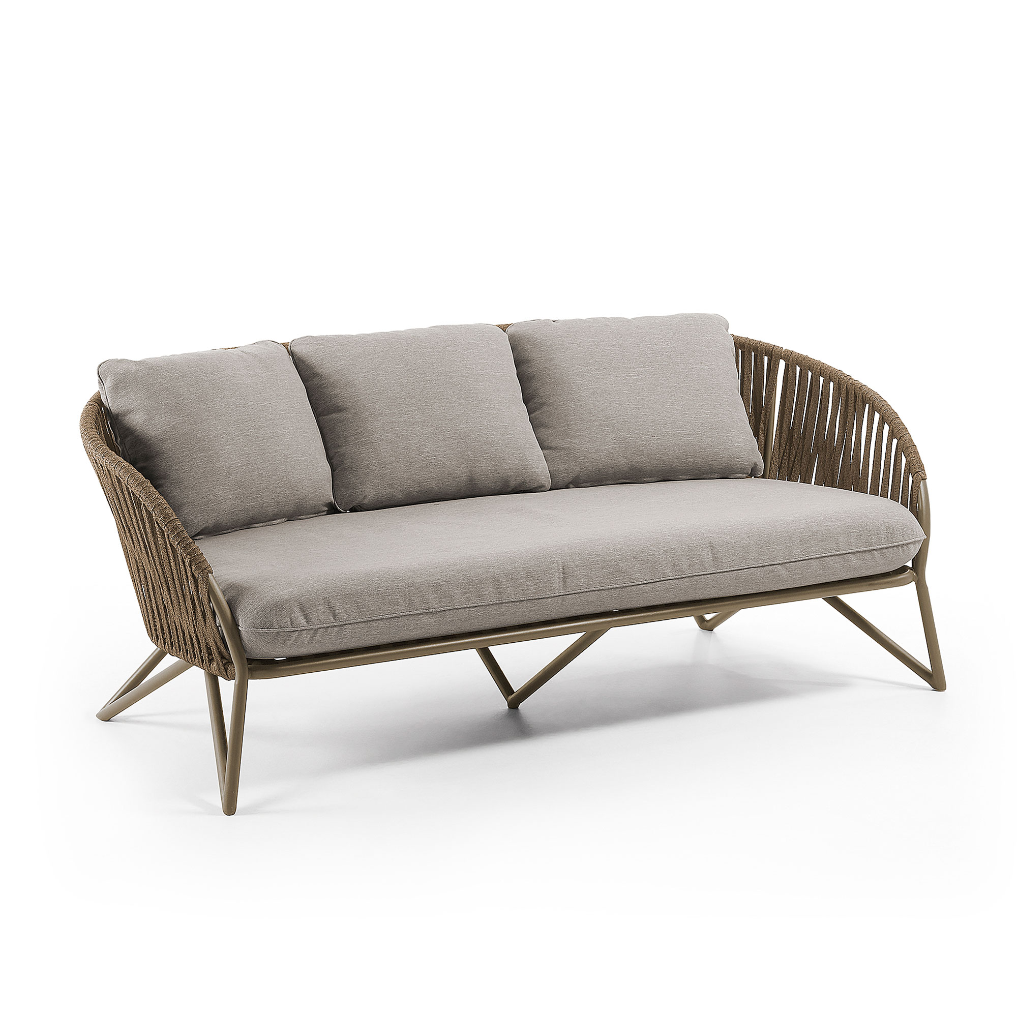 KAVE HOME Branzie Soffa – Brun Metall och Rep, med Gråbruna Dynor, 3-sits