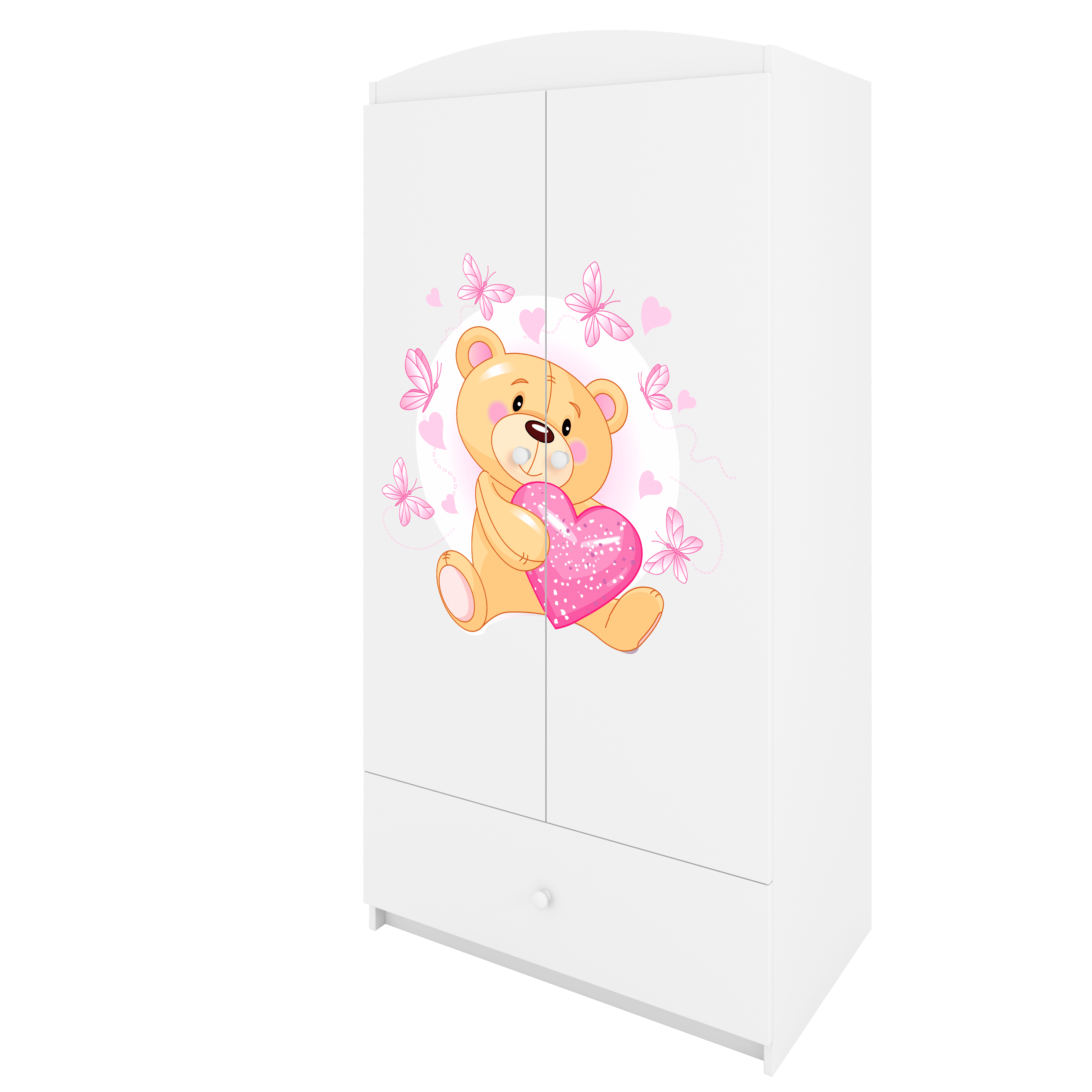 Babydreams garderob för barn med en nallebjörn med fjärilar, med 2 dörrar, 1 låda – vit laminat