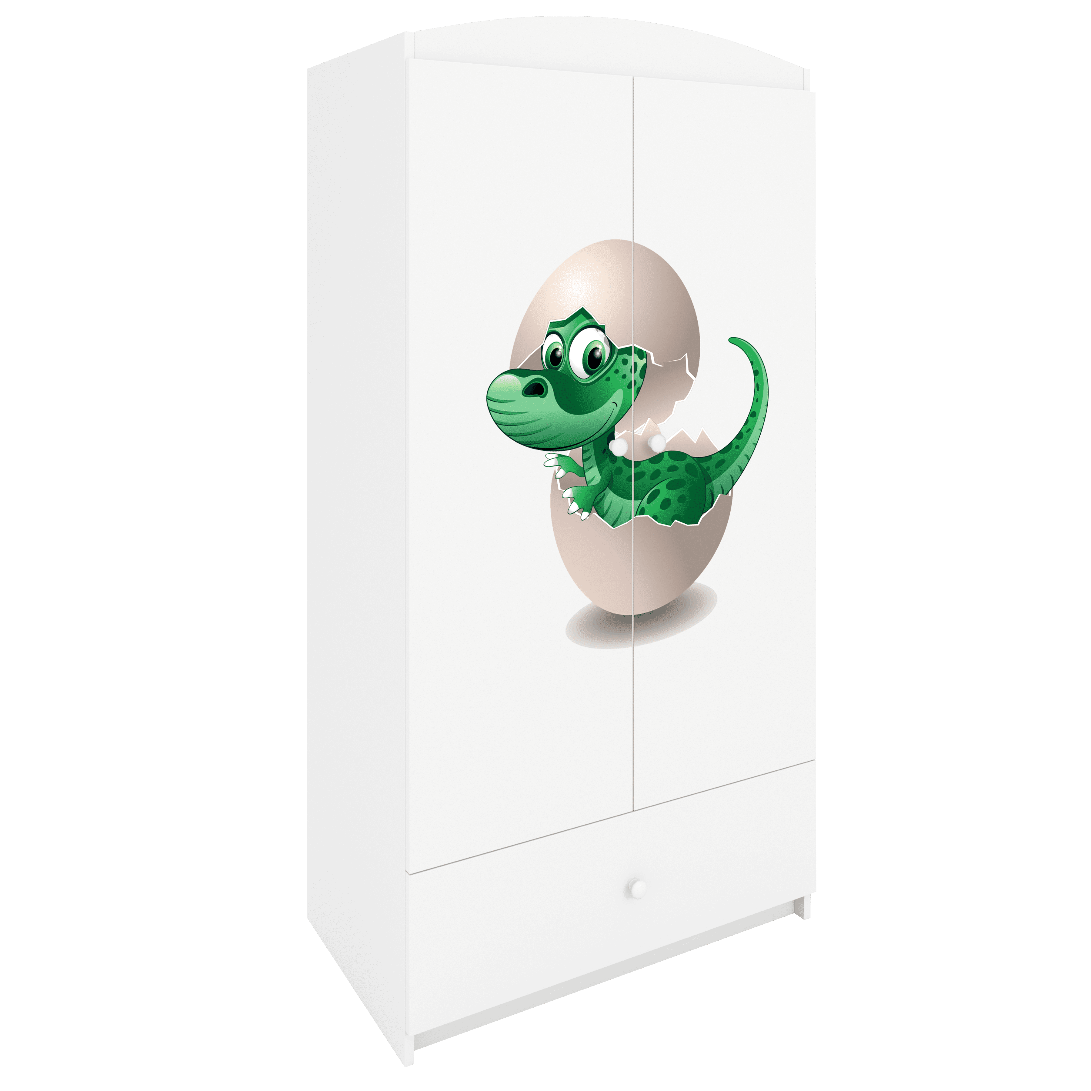Babydreams garderob för barn med liten dinosaurie, med 2 dörrar, 1 låda – vit laminat