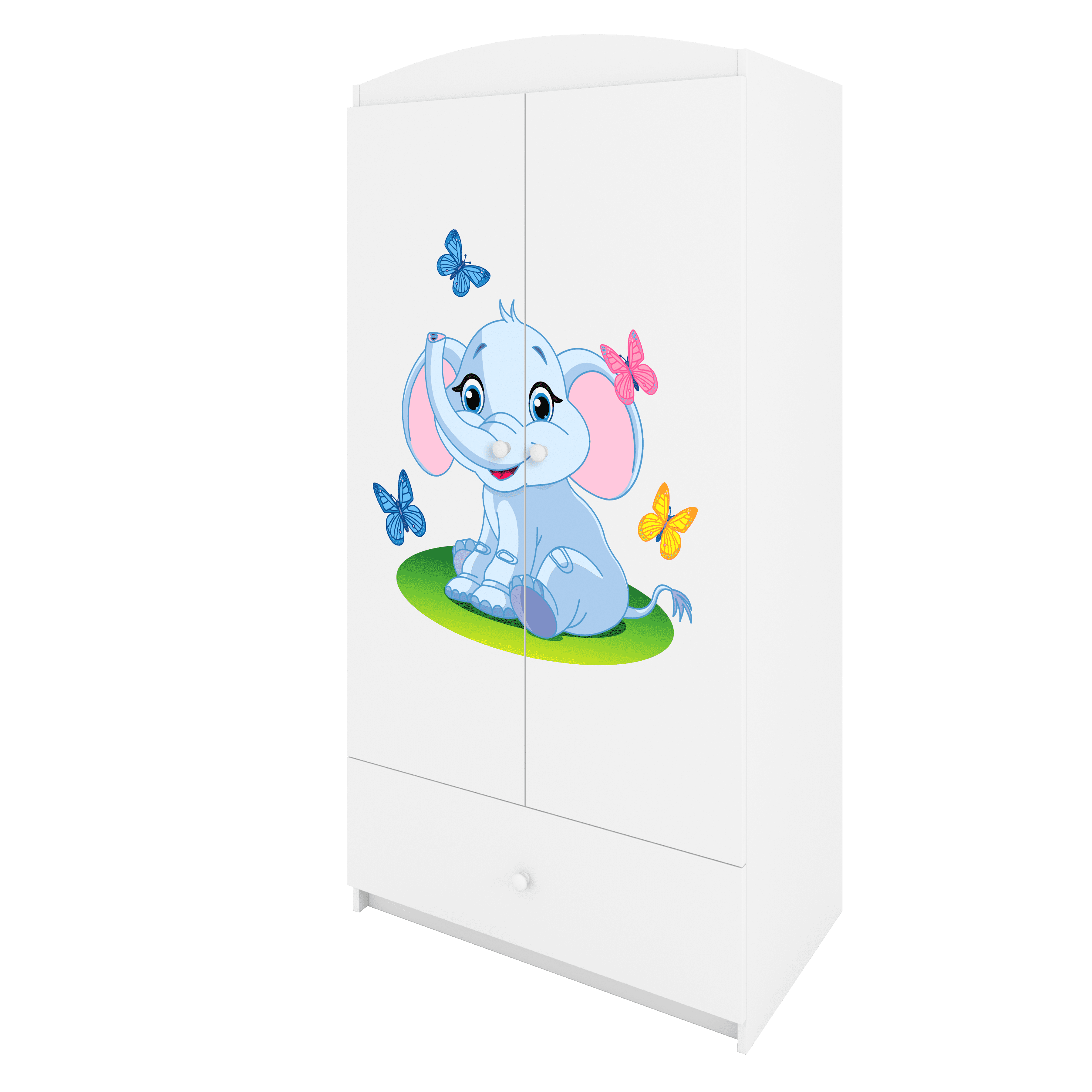 Babydreams garderob för barn med elefant, med 2 dörrar, 1 låda – vit laminat
