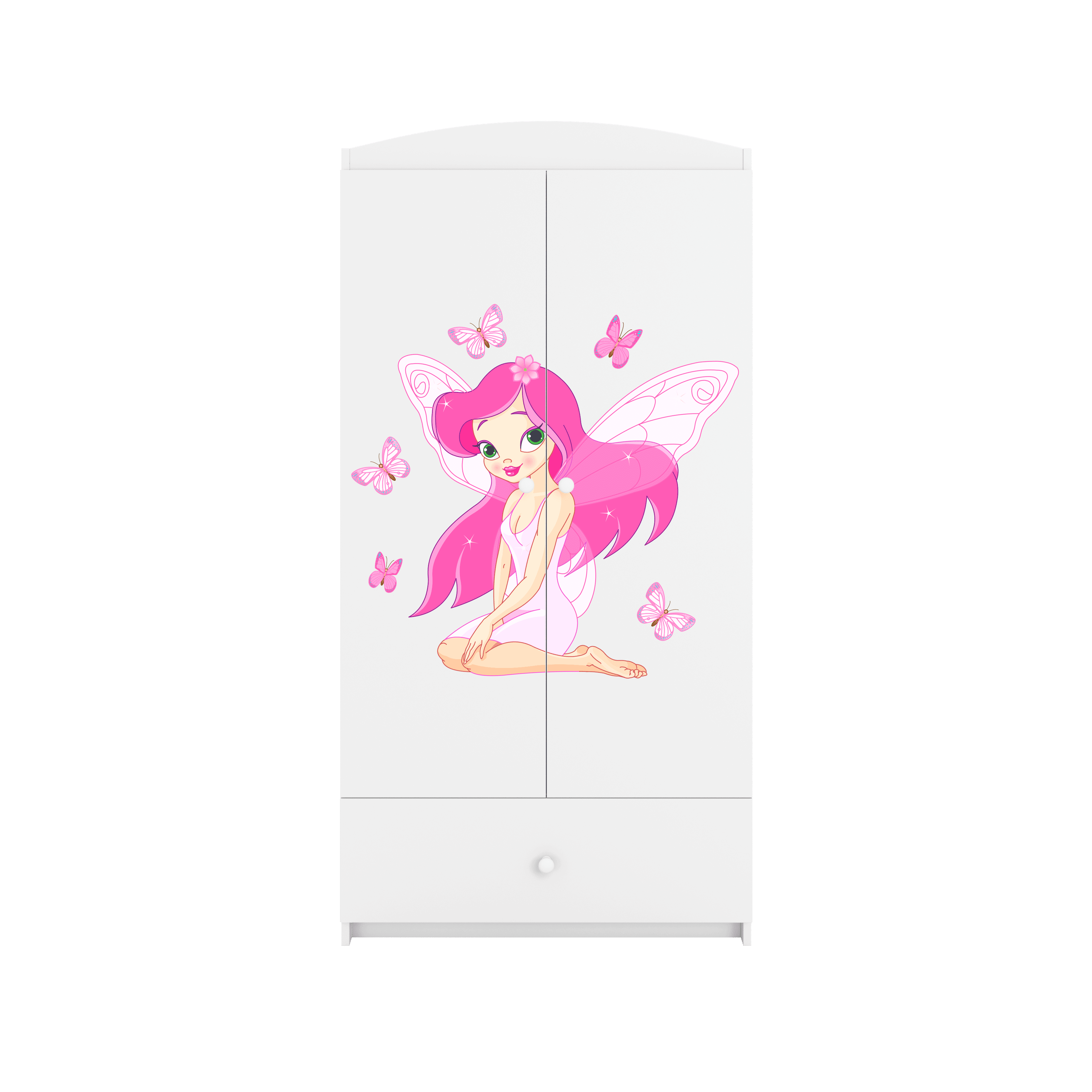 Babydreams garderob för barn med fe och fjärilar, med 2 dörrar, 1 låda – vit laminat