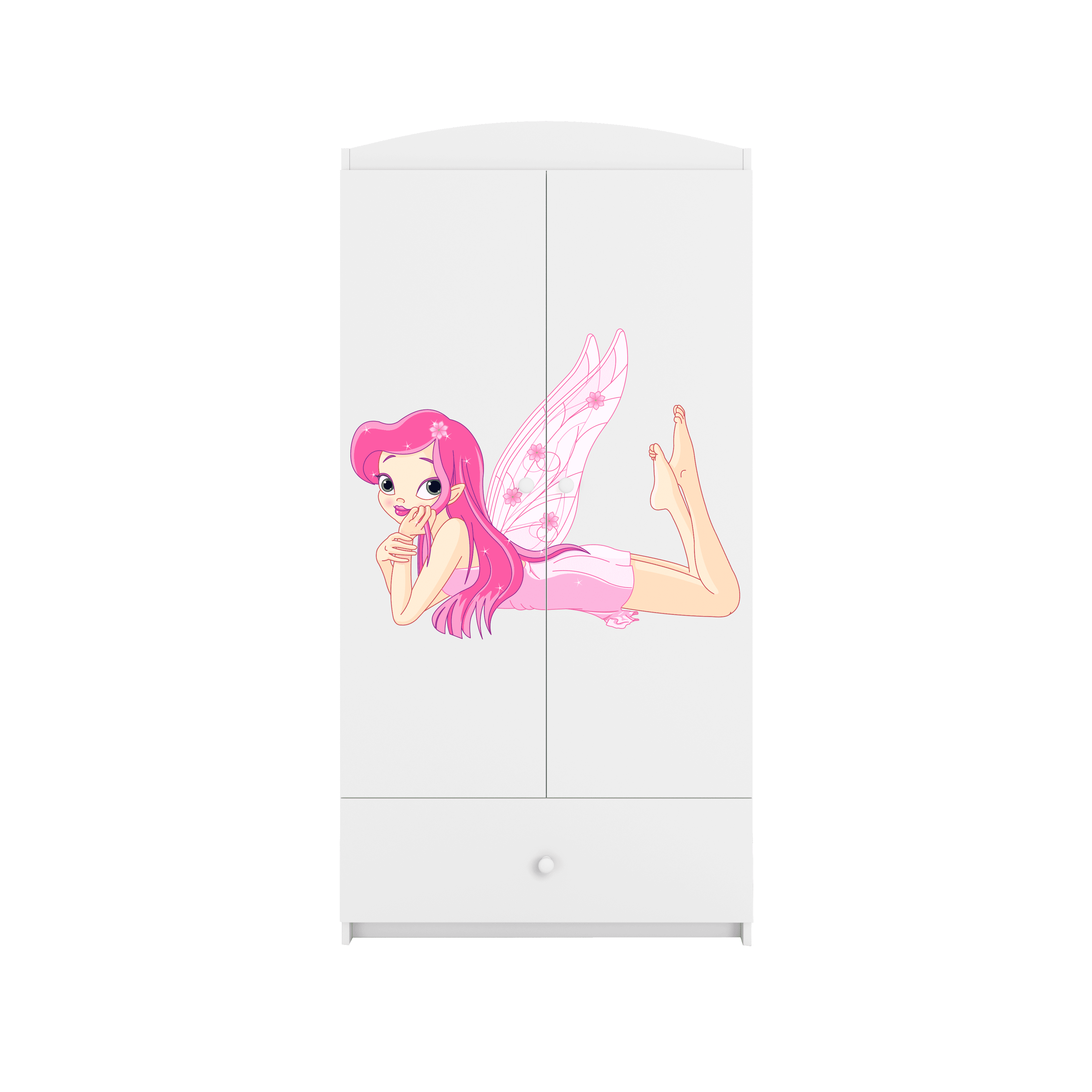 Babydreams garderob för barn med älva med vingar, med 2 dörrar, 1 låda – vit laminat