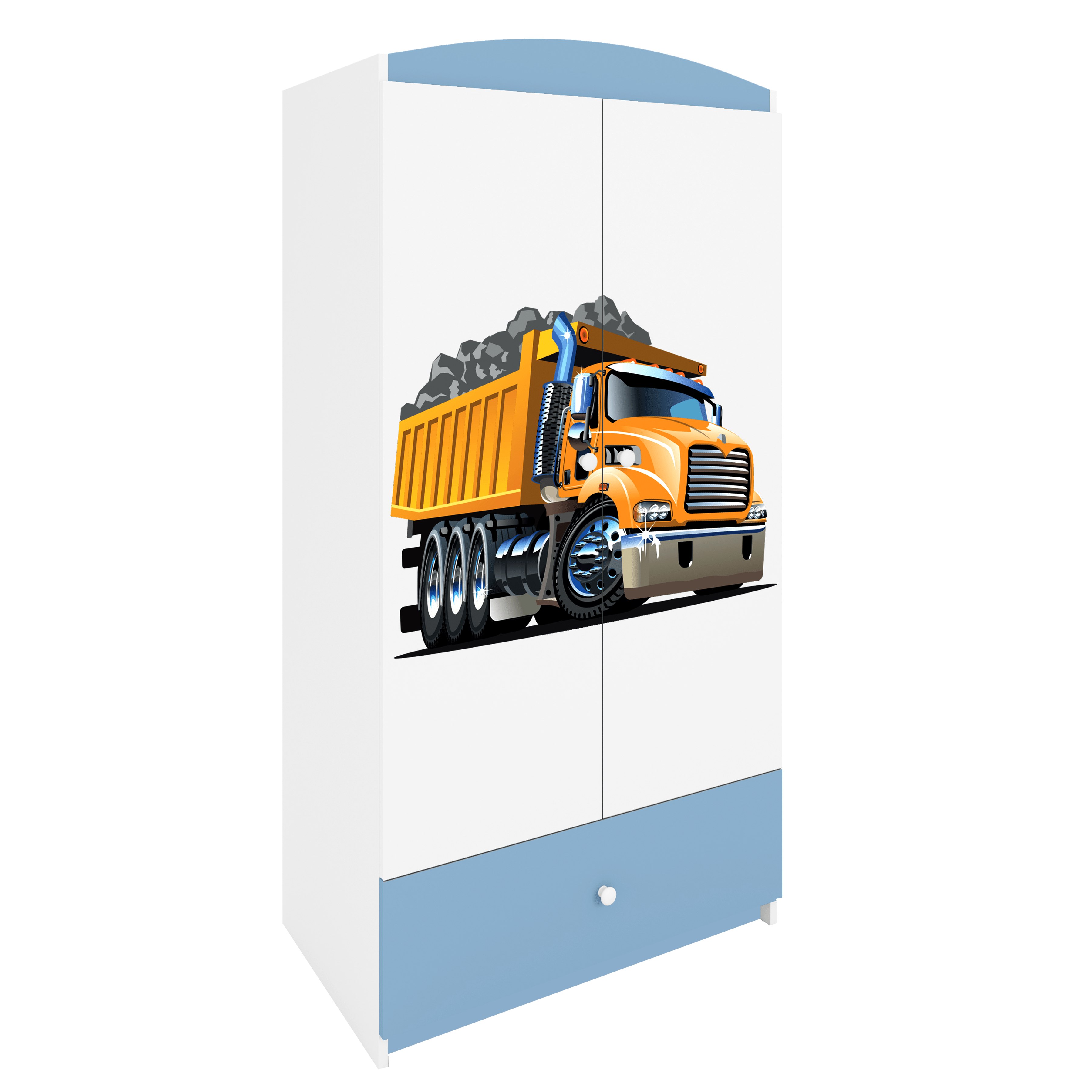 Babydreams garderob för barn med lastbil, med 2 dörrar, 1 låda – vit och blå laminat