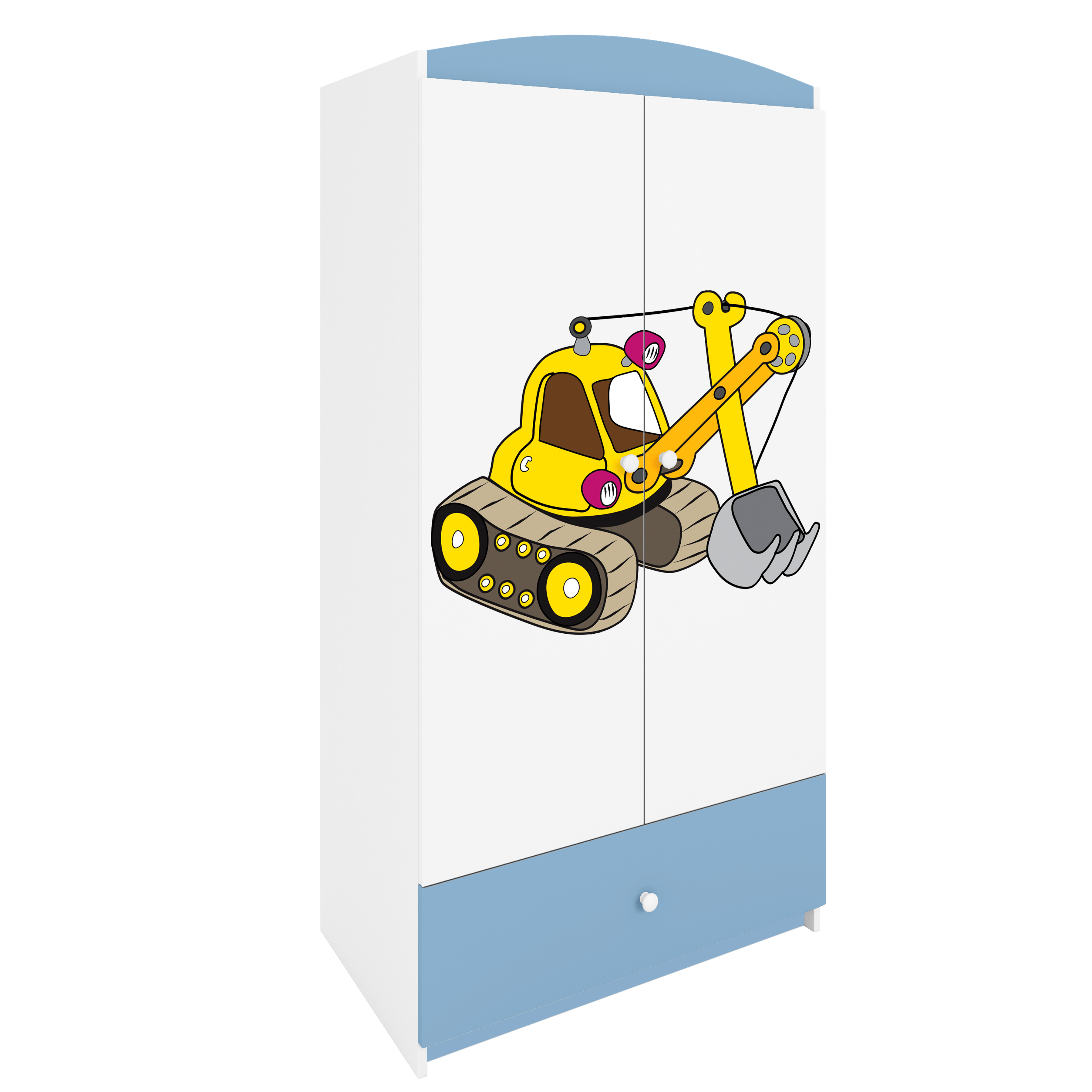 Babydreams garderob för barn med grävmaskin, med 2 dörrar, 1 låda – vit och blå laminat