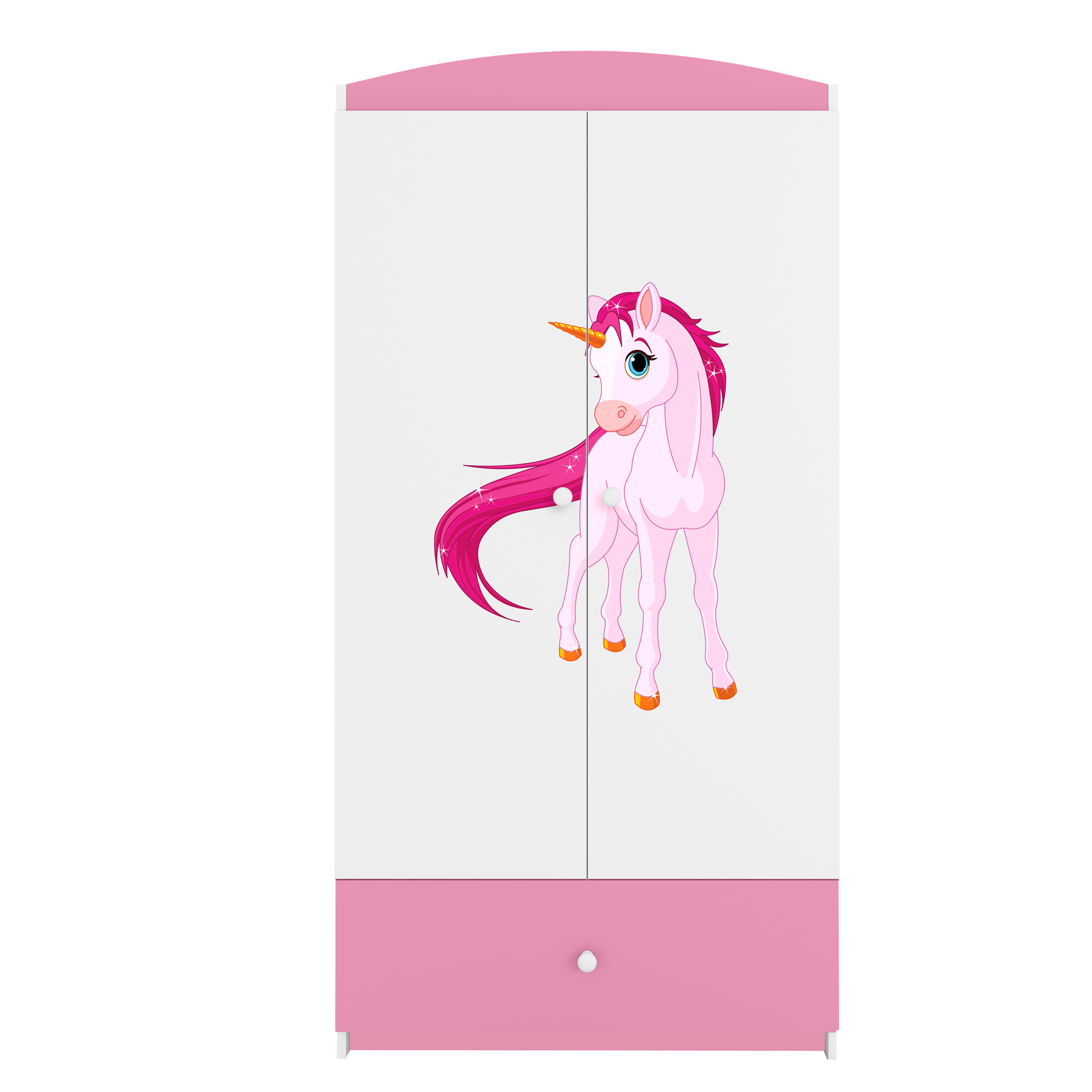 Babydreams garderob för barn med enhörning, med 2 dörrar, 1 låda – vit och rosa laminat