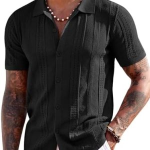 COOFANDY Men’s Knit Shirts Short Sleeve Button Dow… COOFANDY Men’s Knit Shirts Short Sleeve Button Dow…