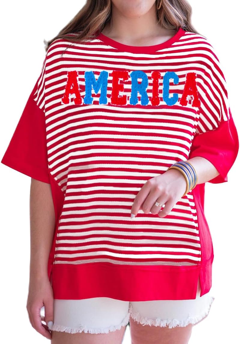 America T Shirt Women Red White and Blue Oversized… America T Shirt Women Red White and Blue Oversized…
