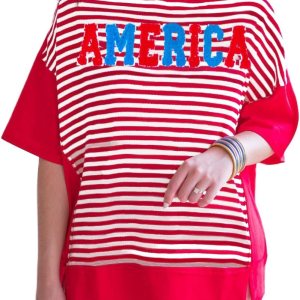 America T Shirt Women Red White and Blue Oversized… America T Shirt Women Red White and Blue Oversized…
